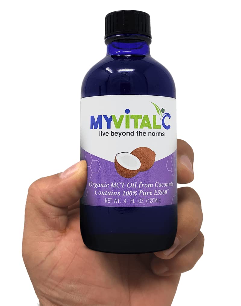 MyVitalC Organic MCT Oil from Coconut - Pure ESS60 Antioxidant Supplement for Anti-Aging, Energy Boost & Better Sleep - 120ml | Perfect for Keto Diet, Coffee Enhancer & Daily Wellness Routine