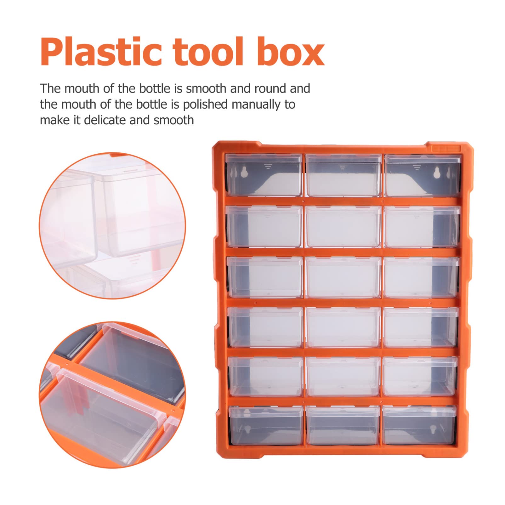 GANAZONO 18-Drawer Plastic Storage Cabinet for Hardware, Crafts & Small Parts - Orange | Organize DIY Supplies, Beads, Nails, Screws & More | Perfect for Workshops, Craft Rooms & Garages