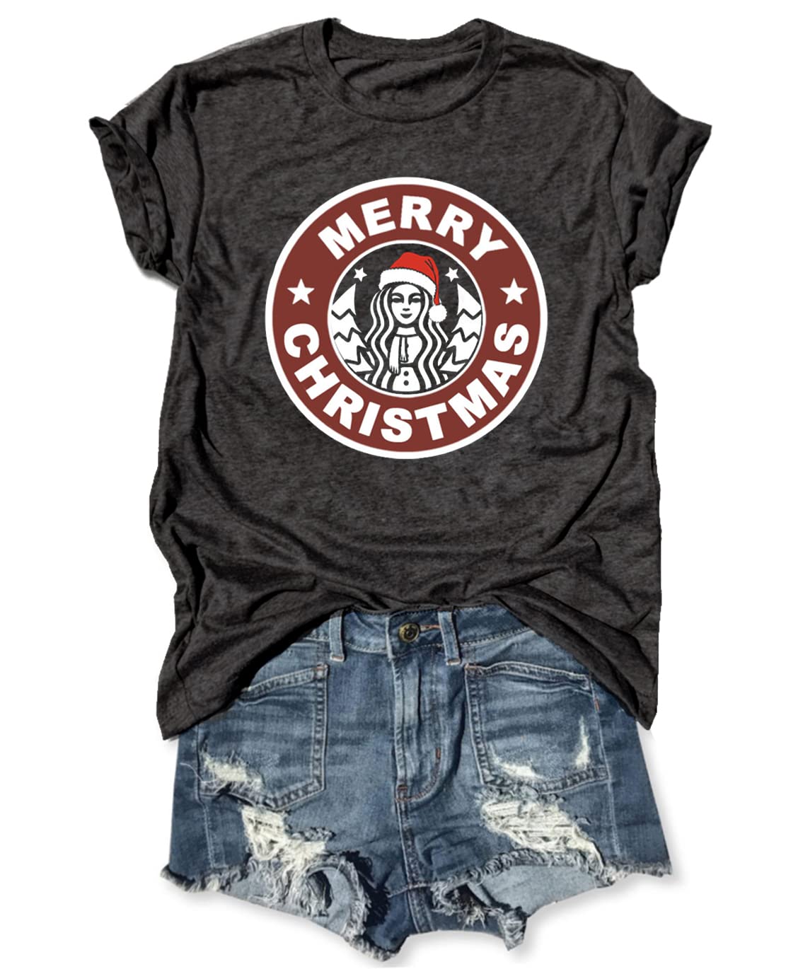 Funny Christmas Coffee Graphic Tee for Women - Casual Short Sleeve Holiday T-Shirt - Perfect for Christmas Parties, Gift Exchanges & Festive Gatherings