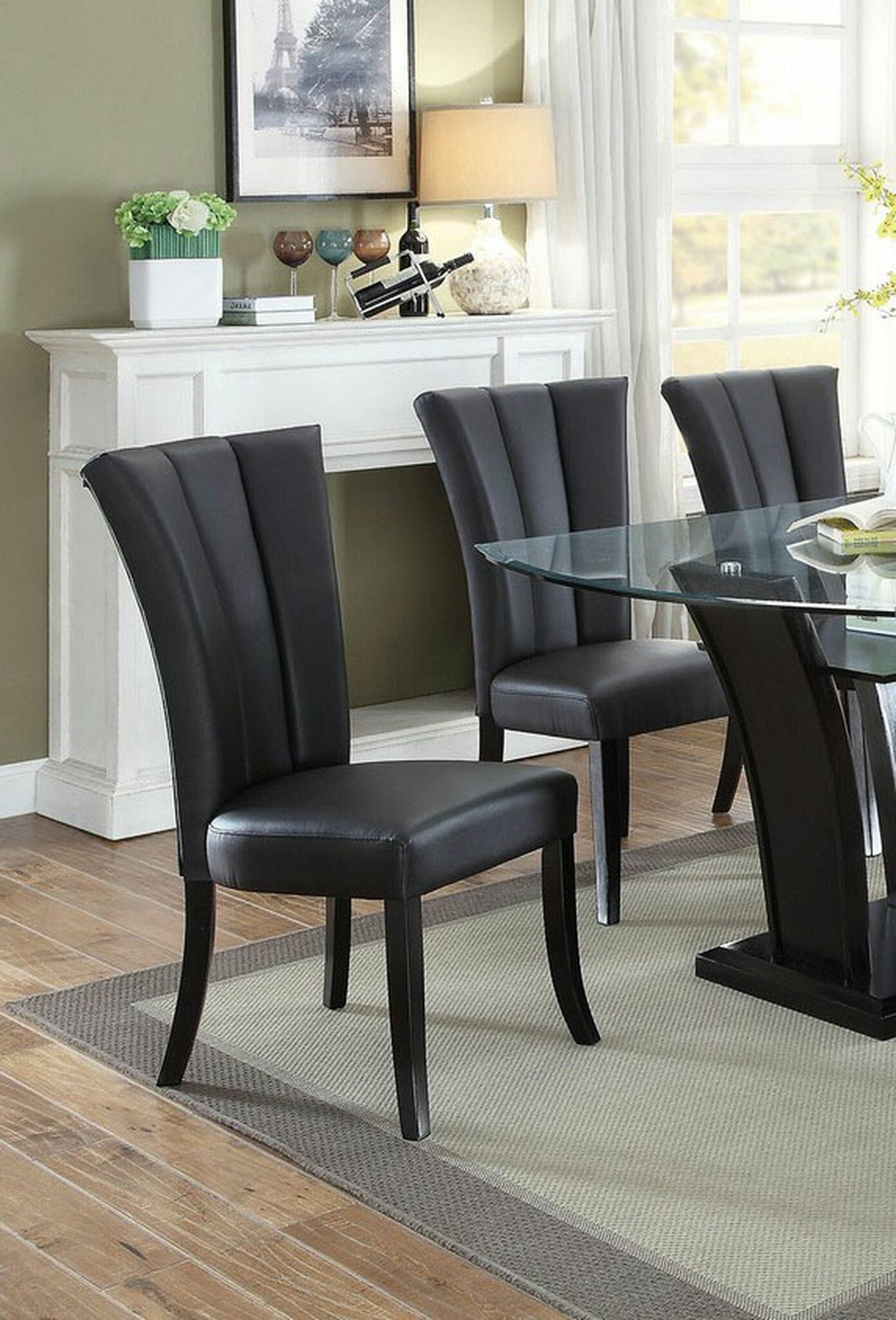 2-Piece Black Faux Leather Dining Chairs Set with Wide Flair Back - Modern Upholstered Side Chairs for Kitchen, Dining Room, or Office Seating