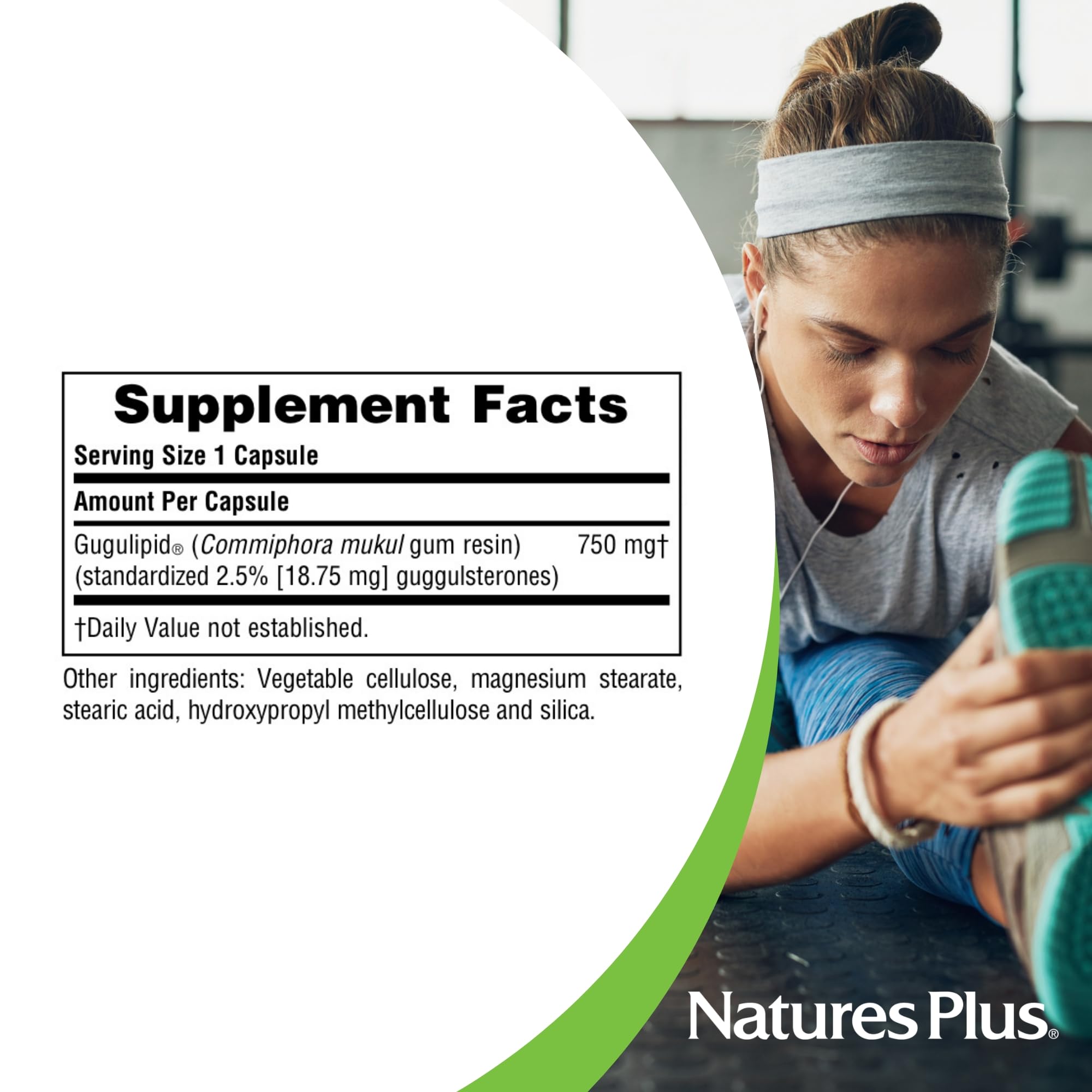 NaturesPlus Herbal Actives Gugulipid 750mg - 2.5% Guggulsterones - 60 Vegan Capsules - Ayurvedic Botanical Supplement for Cholesterol & Weight Management - Maximum Potency Vegetarian Gluten-Free Formula - Supports Thyroid & Joint Health - 60 Servings