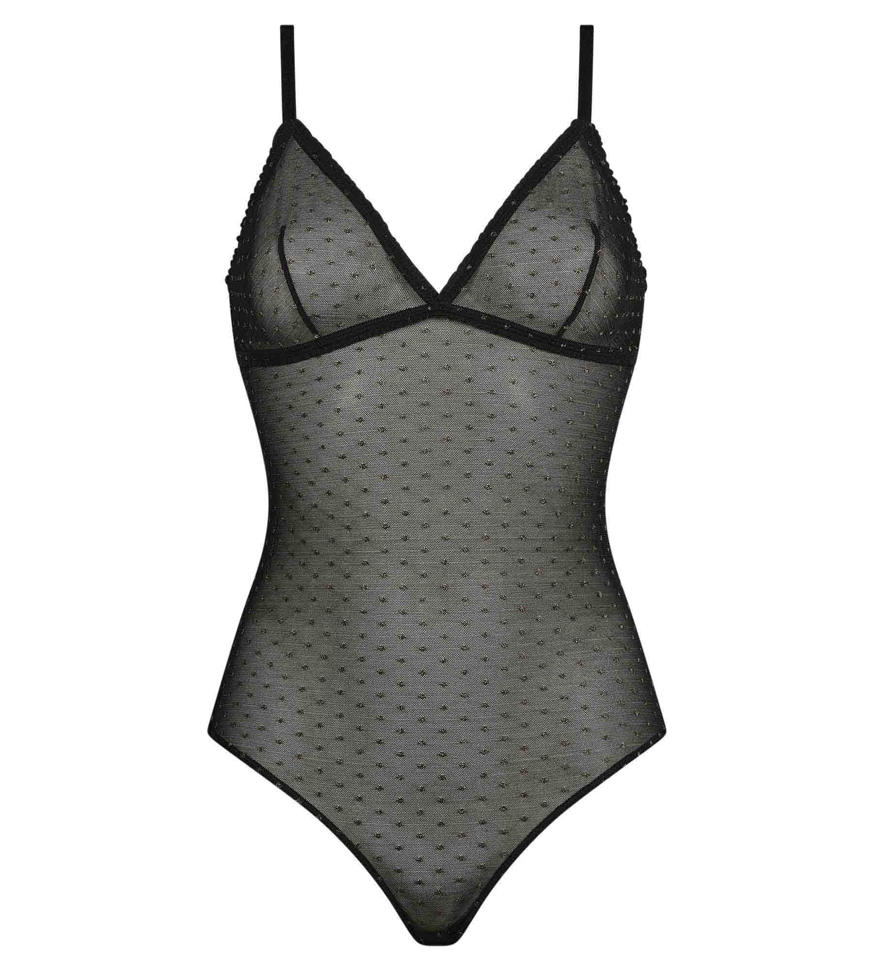 Black & Gold Lurex Shiny Mesh Tulle Bodysuit for Women - Sheer Translucent Lingerie for Evening Parties & Special Occasions