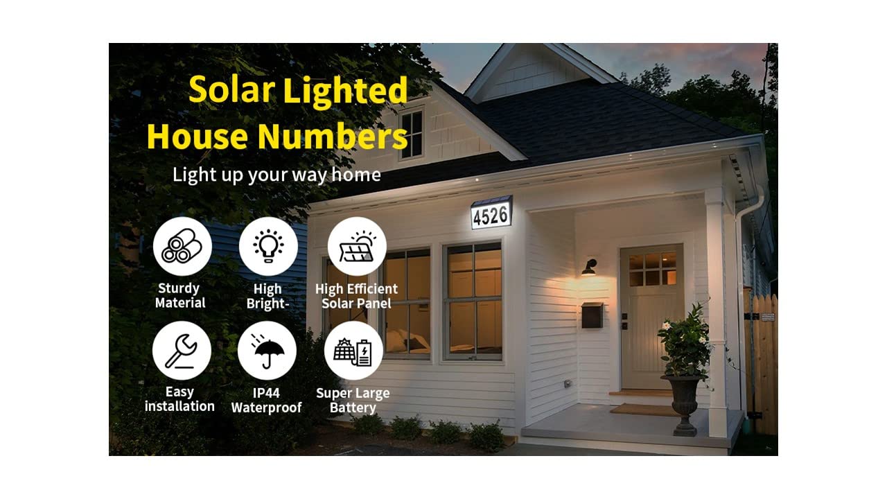 Custom Solar House Numbers for Outdoor Address Signs - Waterproof Black Solar Address Plaque with 2 Stakes | Perfect for Driveway, Mailbox & Front Yard House Number Display