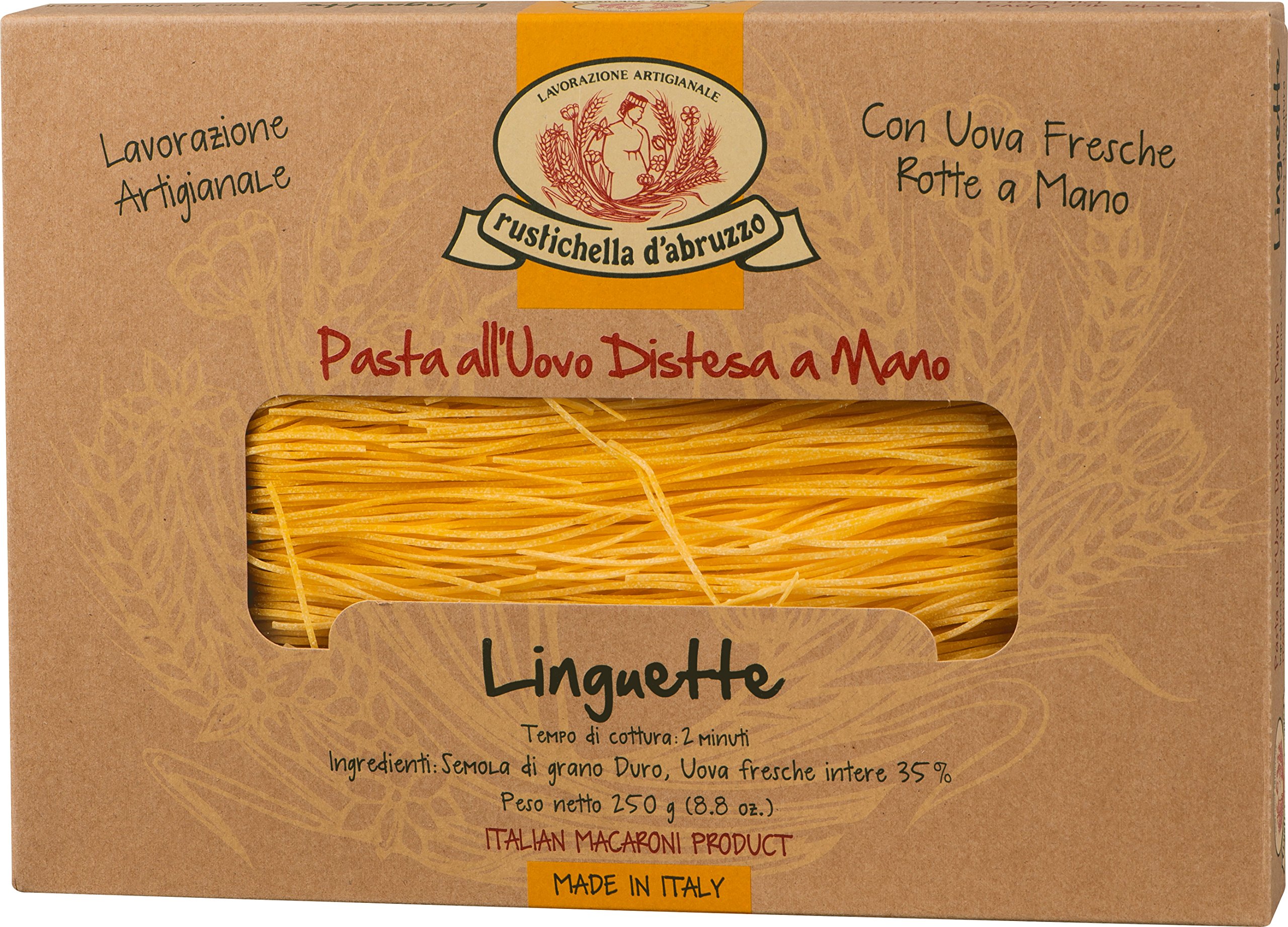 Rustichella d'Abruzzo Handmade Pasta Linguette - 2mm Thick, 250g Pack | Authentic Italian Pasta for Gourmet Meals & Fine Dining