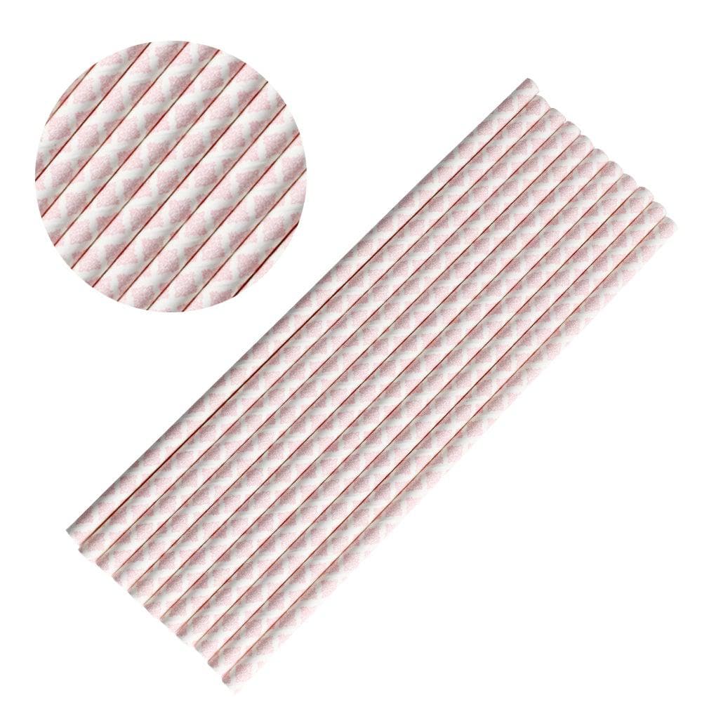 Pink Damask Cake Pop Party Straws for Baby Showers & Birthday Parties | Bulk Pack of 50/100/200 | Perfect for Cupcake Decorations, Dessert Buffets & Wedding Favors