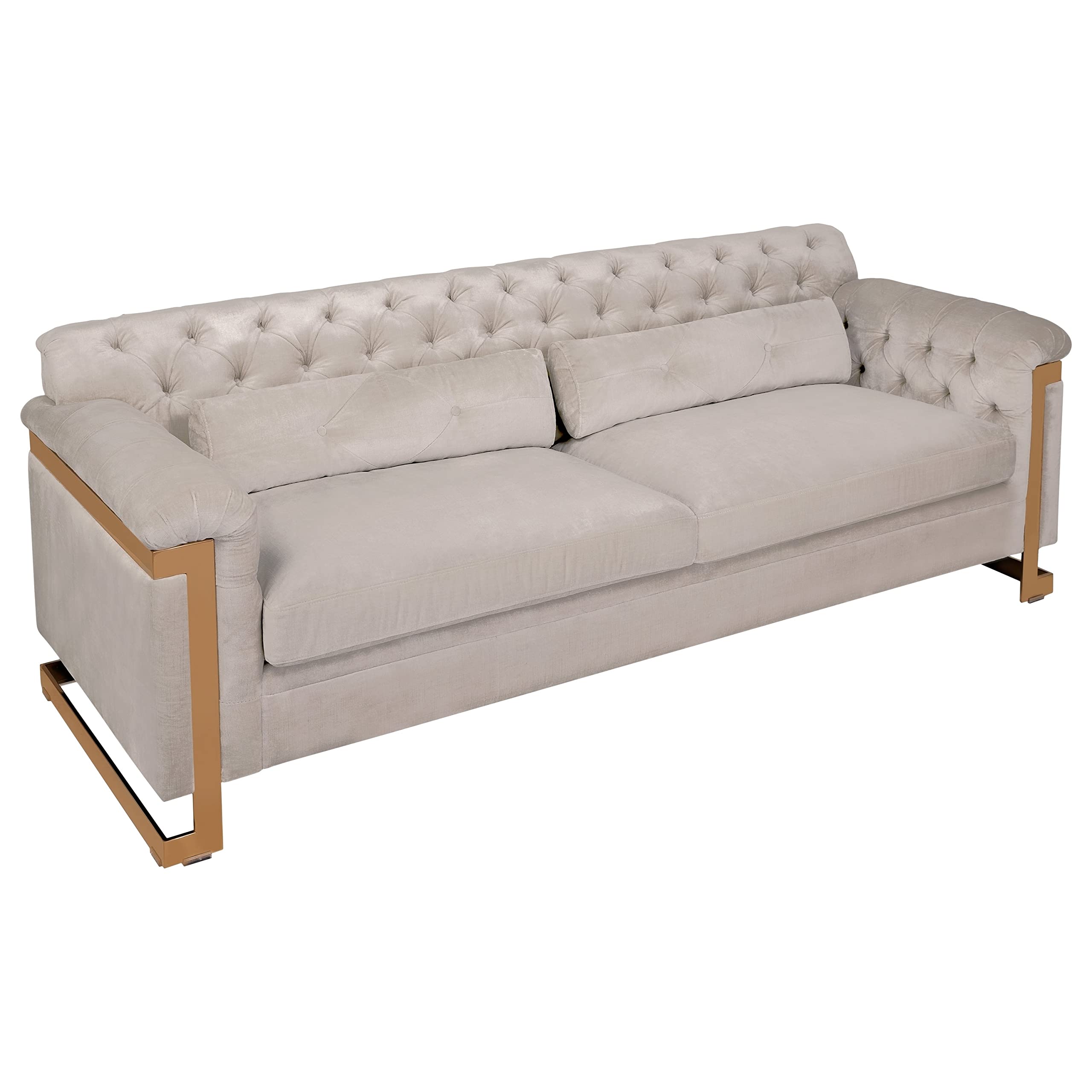 Safavieh Kent Collection Lethbridge White Tufted Velvet Sofa - Luxurious Living Room Furniture for Modern Homes | Perfect for Small Spaces & Cozy Apartments