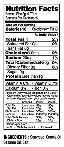 Organic Roasted Seaweed Snacks with Sesame - 0.35oz (10 Pack) | Healthy Low-Calorie Vegan Keto Gluten-Free Snack | Perfect for On-the-Go, Lunch Boxes & Asian-Inspired Meals