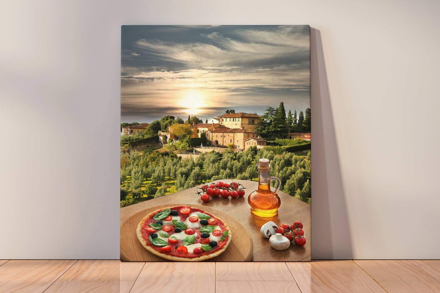 Digital Oil Painting by Numbers Kit for Kids & Adults - Beginner DIY Artwork with Frame, Home & Office Decor Gift - Italian Pizza Against Villa in Tuscany Italy - Perfect for Indoor Relaxation & Outdoor Painting Parties