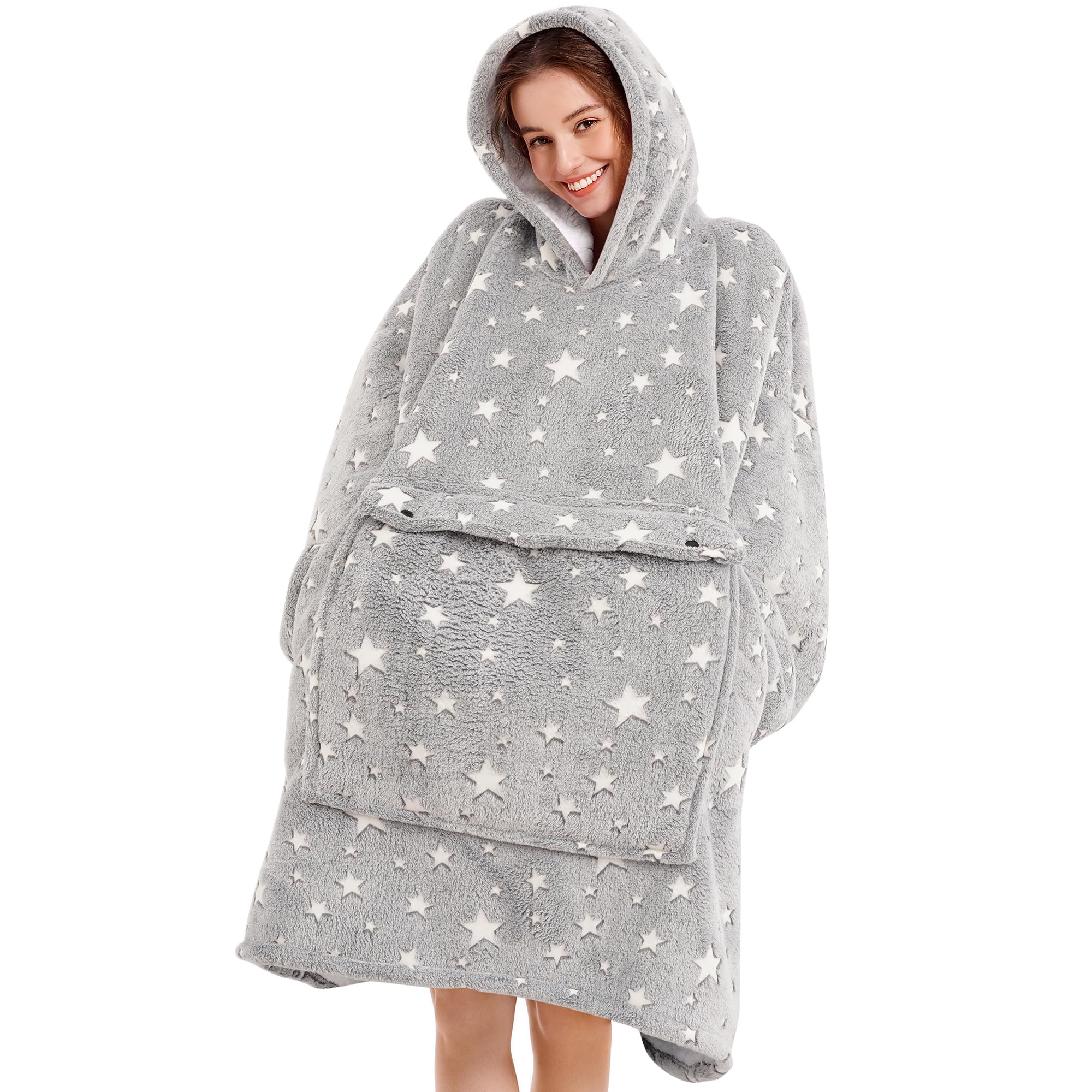Premium Sherpa Fleece Blanket Hoodie for Women - Oversized Wearable Hooded Blanket, Soft & Warm, Perfect for Lounging, Camping, and Birthday Gifts