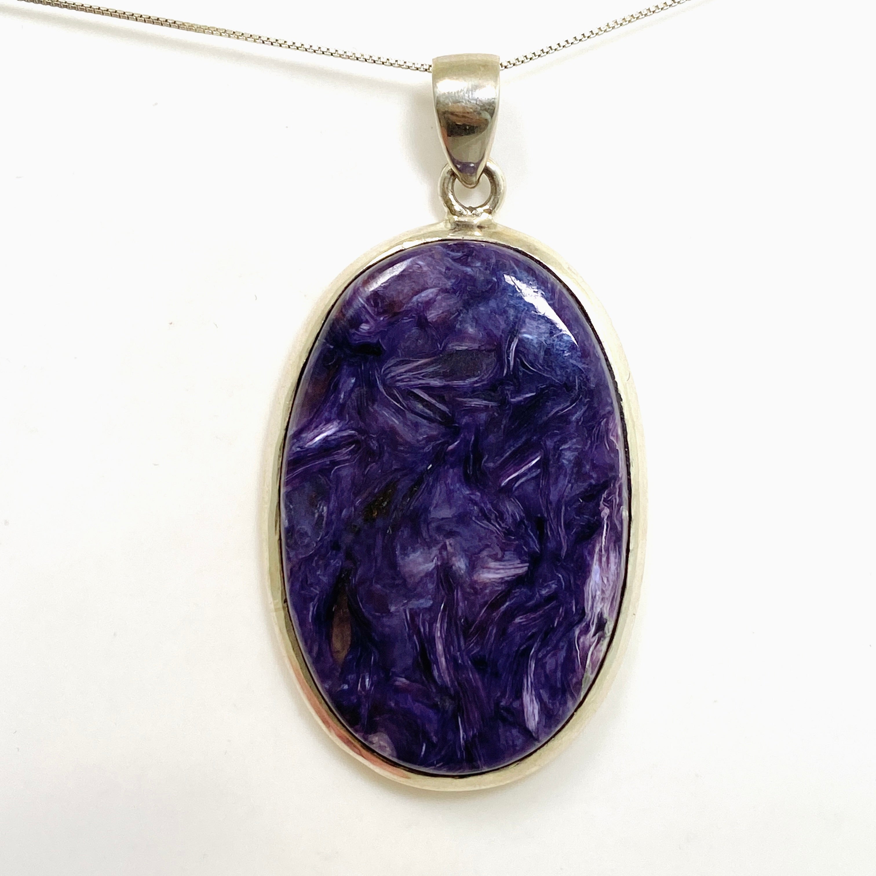 Natural Charoite Oval Cabochon Pendant - Handcrafted Silver Jewelry for Women | Perfect for Meditation, Energy Healing & Spiritual Gifts