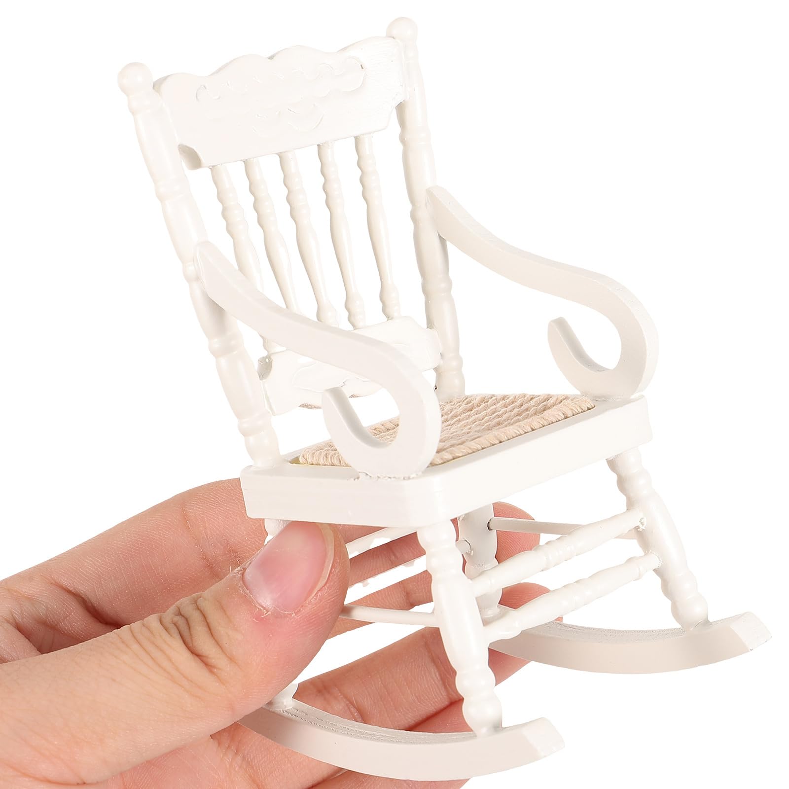 1:12 Scale Miniature Wooden Rocking Chair for Dollhouse - White - Perfect for Dollhouse Decor, Miniature Displays & Collectible Scenes