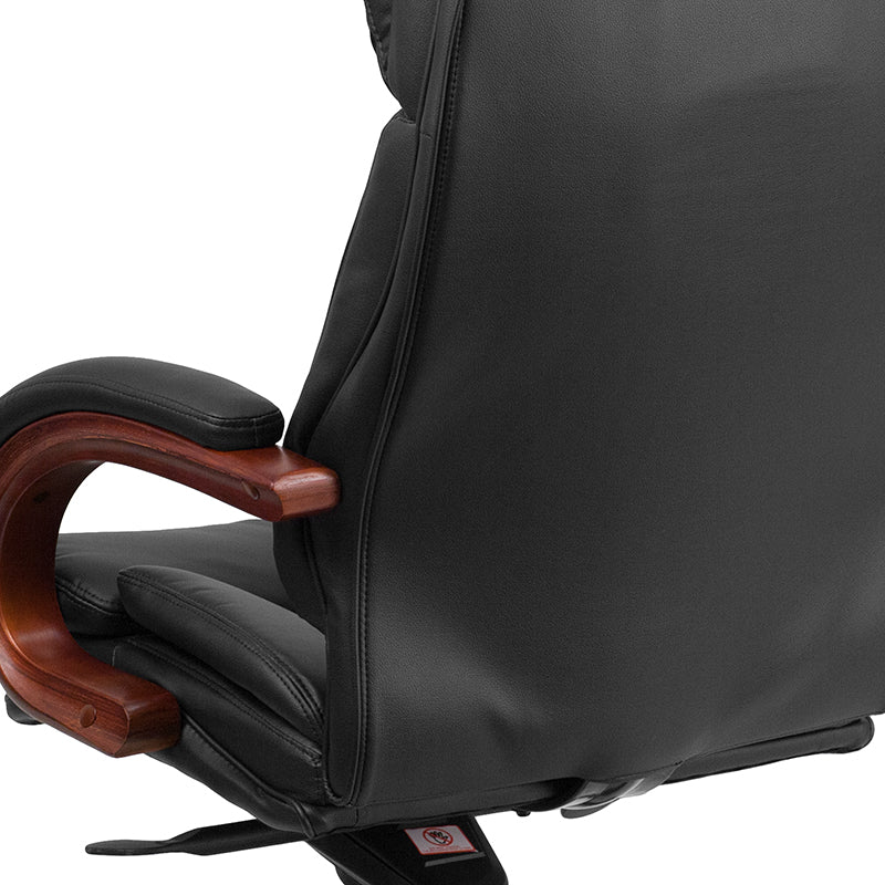 Premium FLASH Hansel High Back Black LeatherSoft Executive Ergonomic Office Chair with Synchro Tilt Mechanism - Mahogany Wood Base & Adjustable Arms - Perfect for Home Office, Conference Rooms & Executive Suites