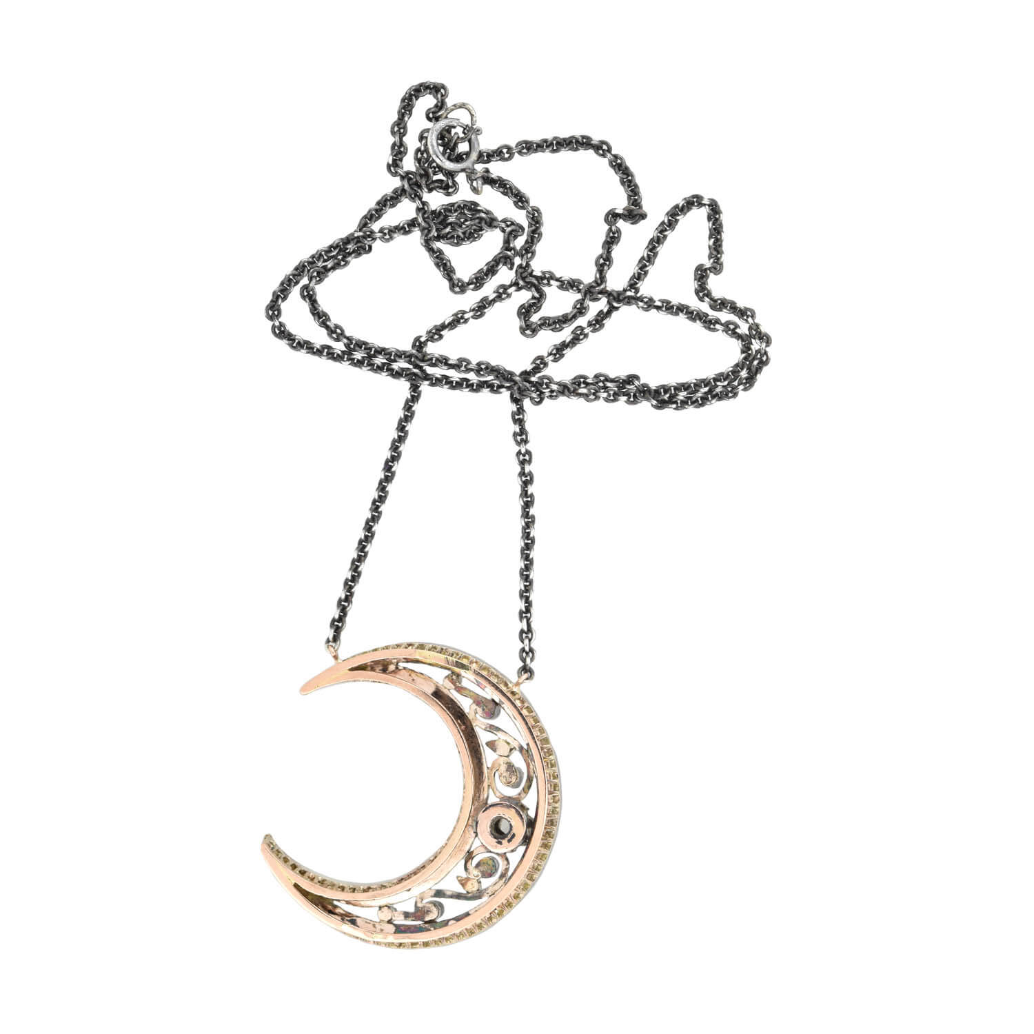 18K Gold & Sterling Silver Victorian Diamond Crescent Moon Necklace for Women - Elegant Jewelry Gift for Birthday, Anniversary & Special Occasions