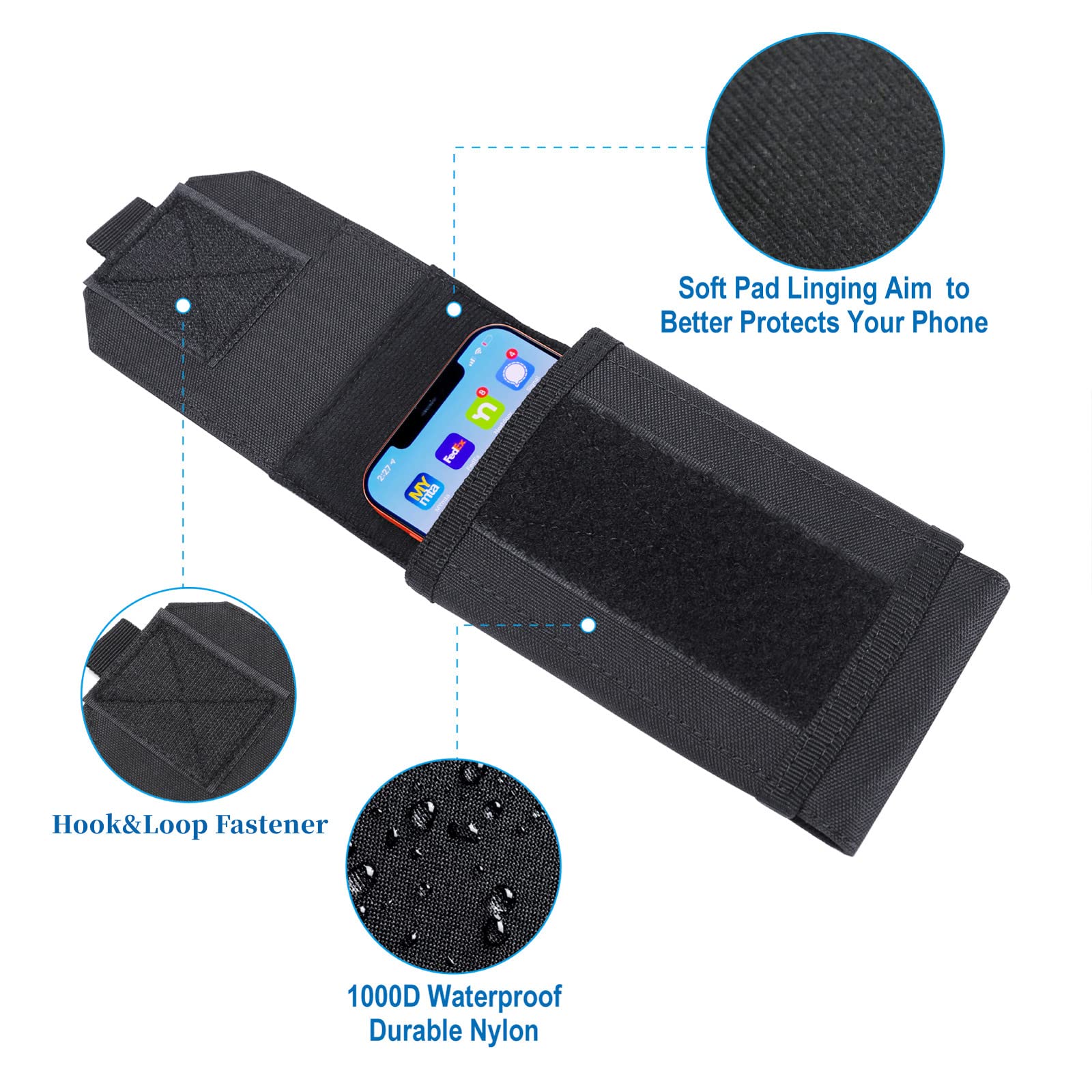 Tactical Molle Phone Pouch - Heavy Duty Waterproof Cellphone Holster Case for iPhone 11/12/13 Pro Max & Samsung S22/S21/S20 FE/Note 20/A02S (Fits Phones Under 6.7