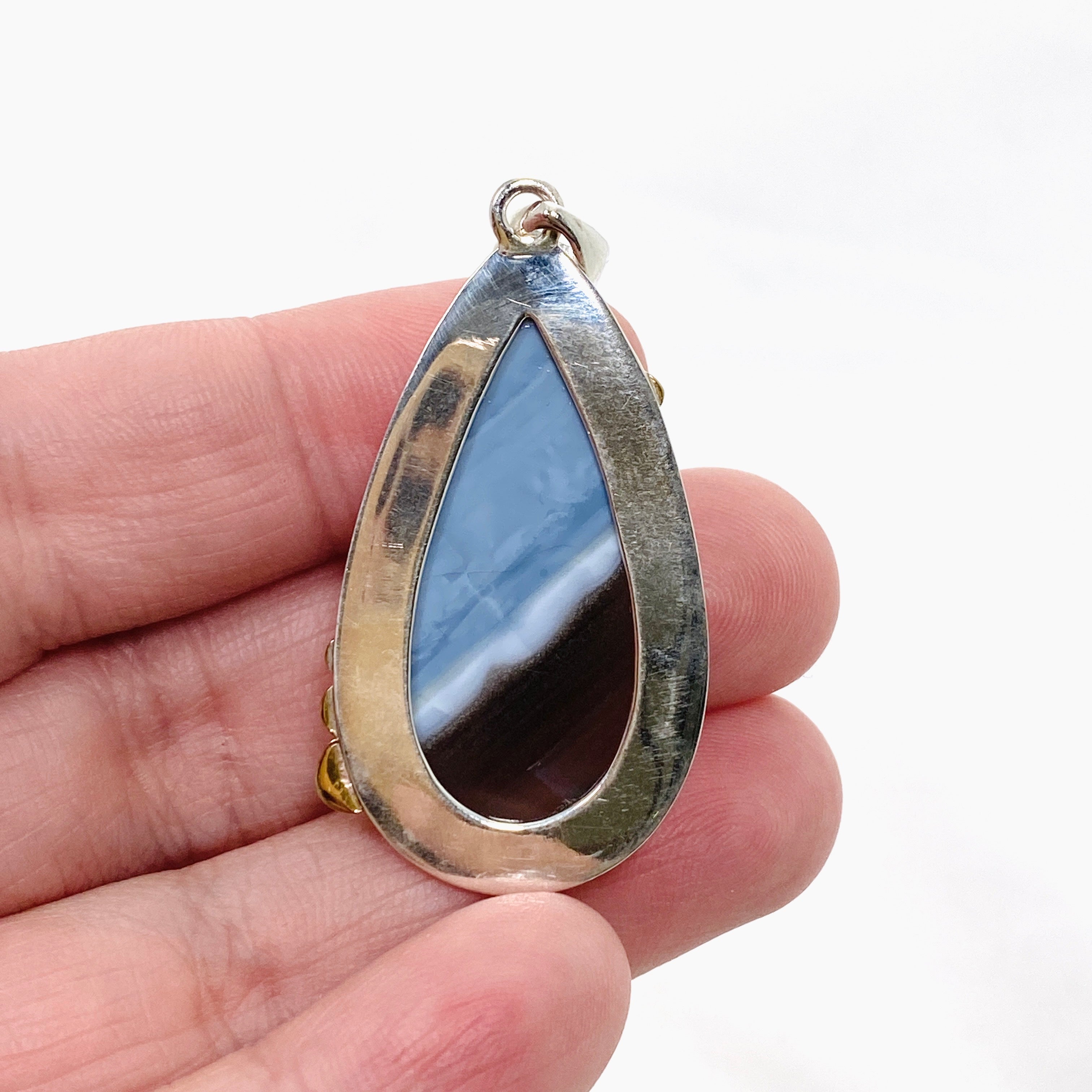 Blue Owhyee Opal Teardrop Cabochon Pendant with Brass Details KPGJ4649 | Handmade Boho Jewelry for Women | Perfect for Layering Necklaces, Gift Giving & Special Occasions
