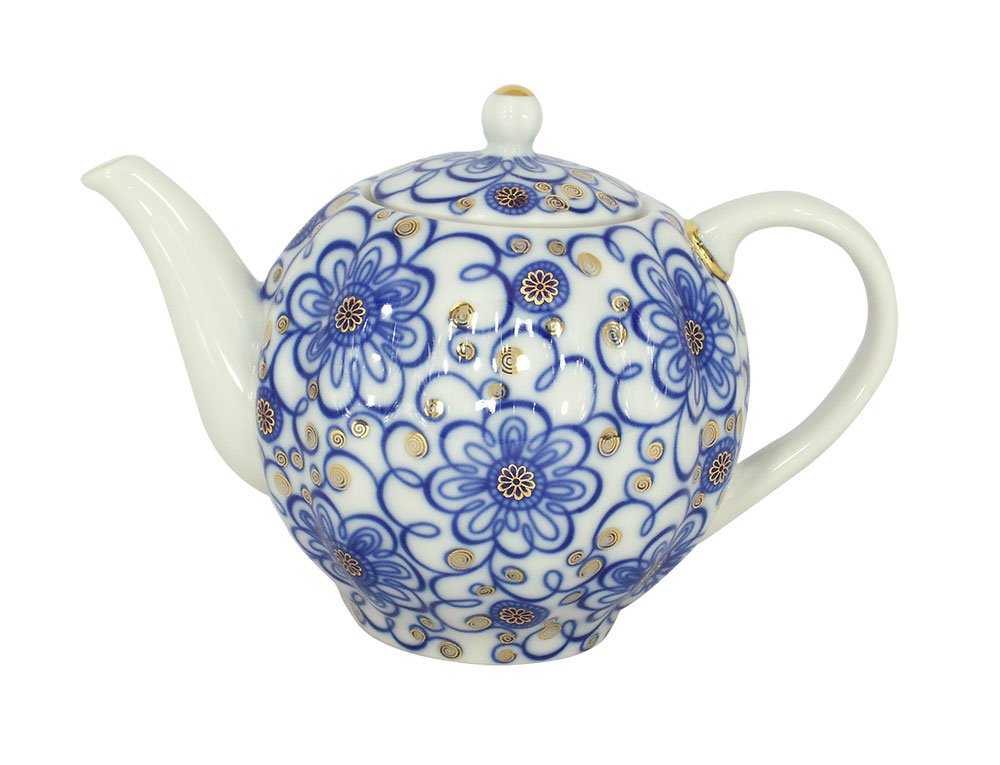Lomonosov Porcelain Teapot - Elegant Tulip Bindweed Design, 20 oz (600ml) Capacity for 3 Cups | Perfect for Afternoon Tea, Russian Tea Ceremonies & Gift Giving