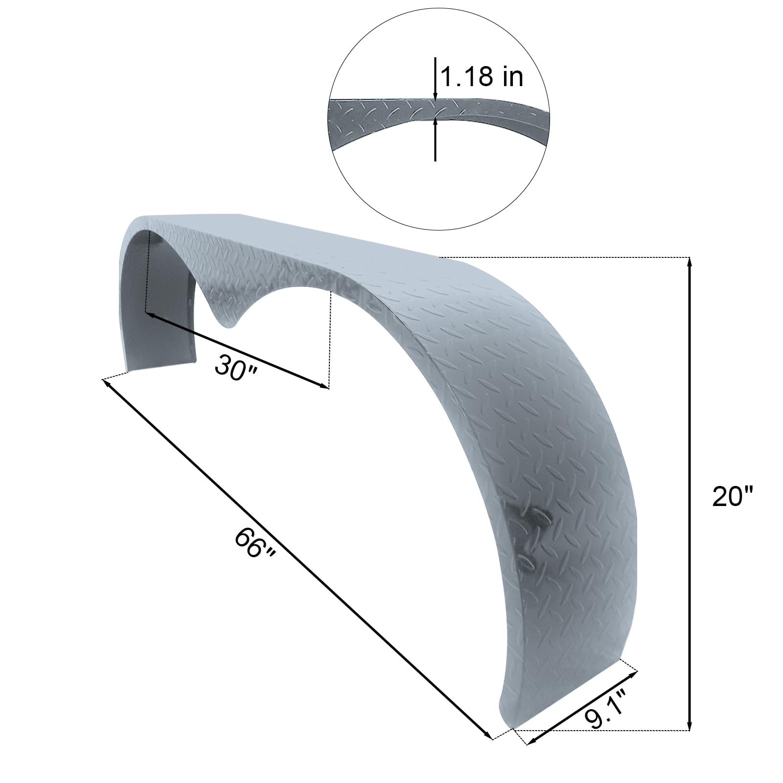 GARVEE 2Pcs Heavy Duty Steel Trailer Fenders - 66 x 9.1 x 20 Inch Tandem Round Double Axle Fenders for 13-15 Inch Wheels (Grey) - Perfect for Utility Trailers, Boat Trailers & RV Trailers