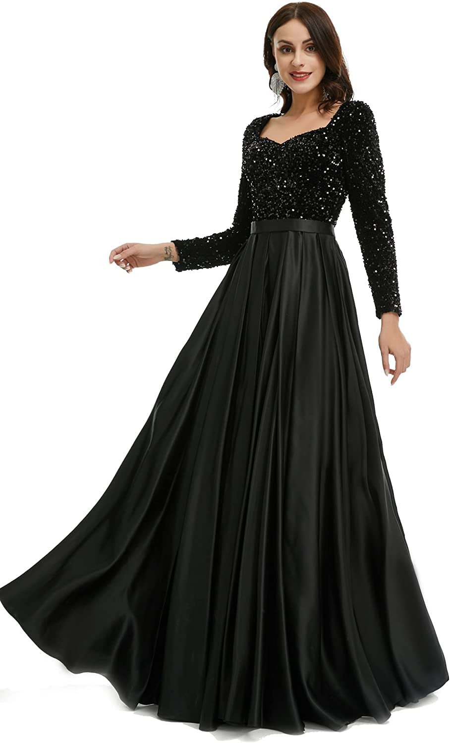 Sparkling Women's V-Neck Sequin Long Sleeve Prom Dress with High Slit - Elegant Mermaid Cocktail Gown for Wedding, Evening Party & Special Occasions | Perfect for Homecoming, Gala & Formal Events