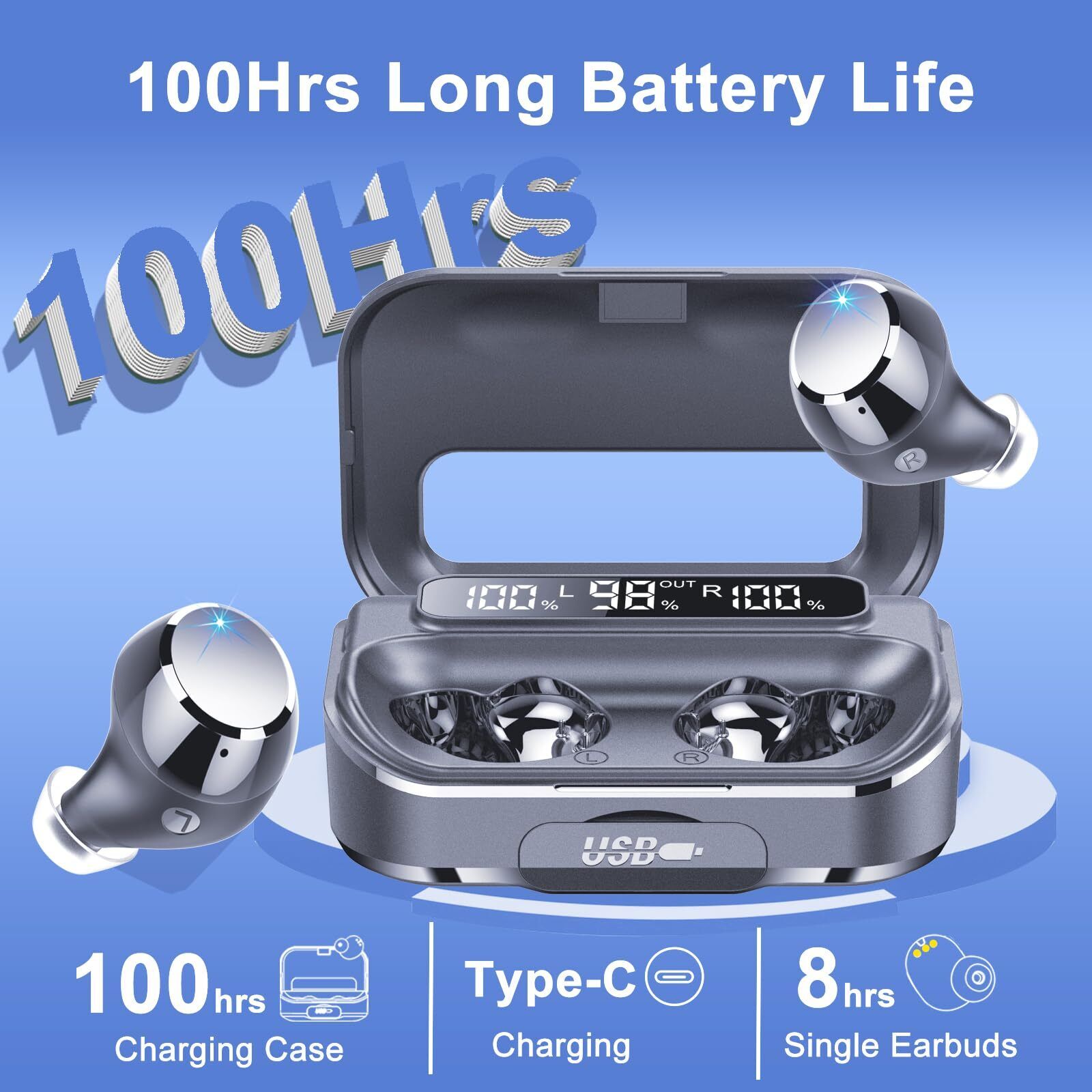 2023 Lekaby Wireless Earbuds with Bluetooth 5.3, Deep Bass Sound, LED Power Display & IP7 Waterproof - Perfect for Gym, Running, Workouts & Travel