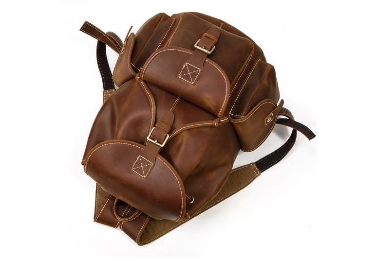Durable Brown Leather Large Backpack Purse for Women & Men - Stylish Travel & Work Commute Bag for Laptop & Essentials