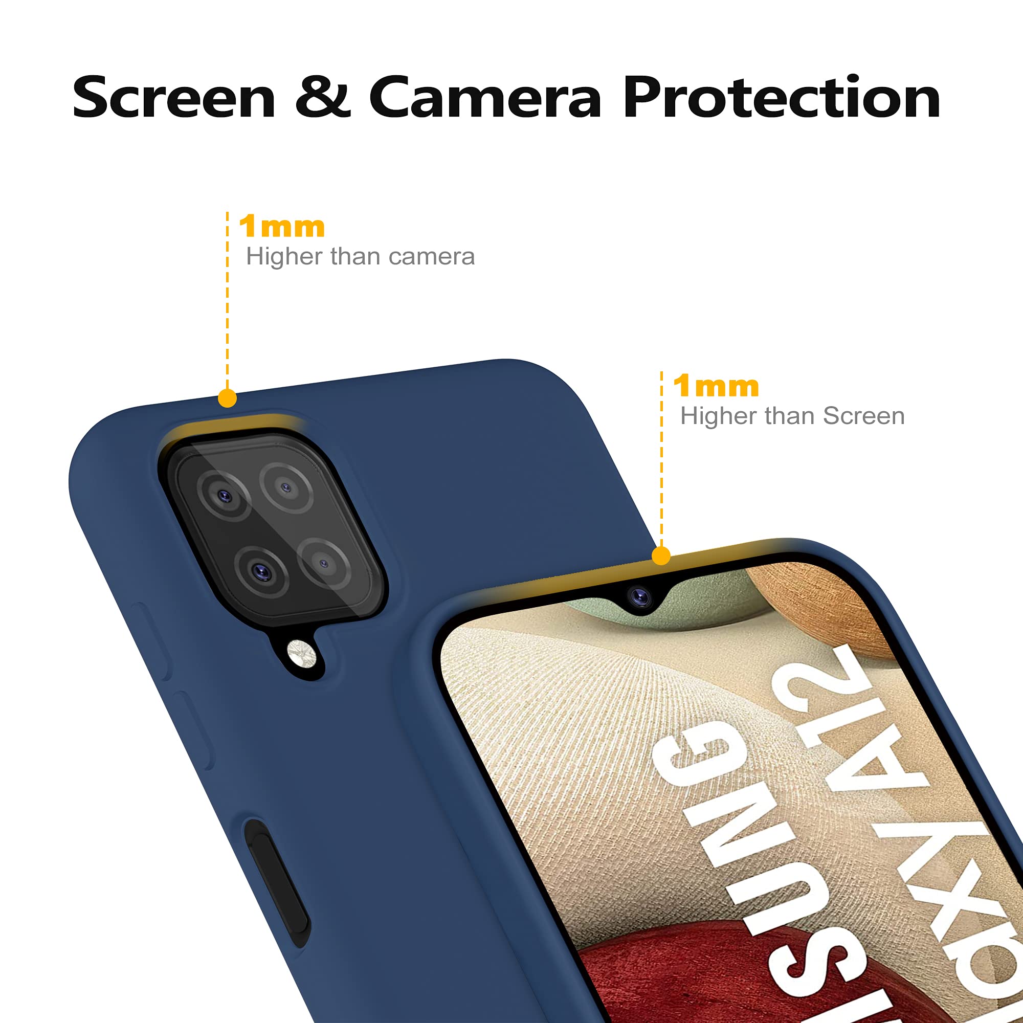 YATWIN Shockproof Silicone Case for Samsung Galaxy A12/M12 - Soft-Touch Full Body Protection, Anti-Slip & Dustproof Phone Cover (Dark Blue) - Perfect for Outdoor Activities, Work & Daily Use