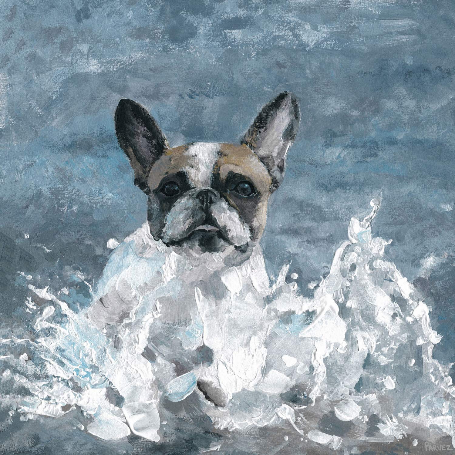 Parvez Taj Splashing The Water Abstract Art Painting - 18x18 Inch Wrapped Canvas Wall Decor for Living Room, Bedroom & Office | Modern Home & Office Decor