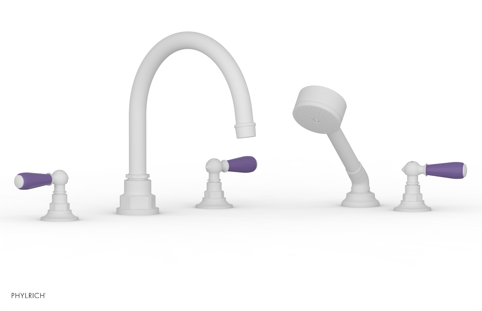 Jamestown Deck Tub Set with Hand Shower & Lever Handles - Purple Accented 165 49 | Modern Freestanding Bathtub for Luxury Bathroom & Spa Experience