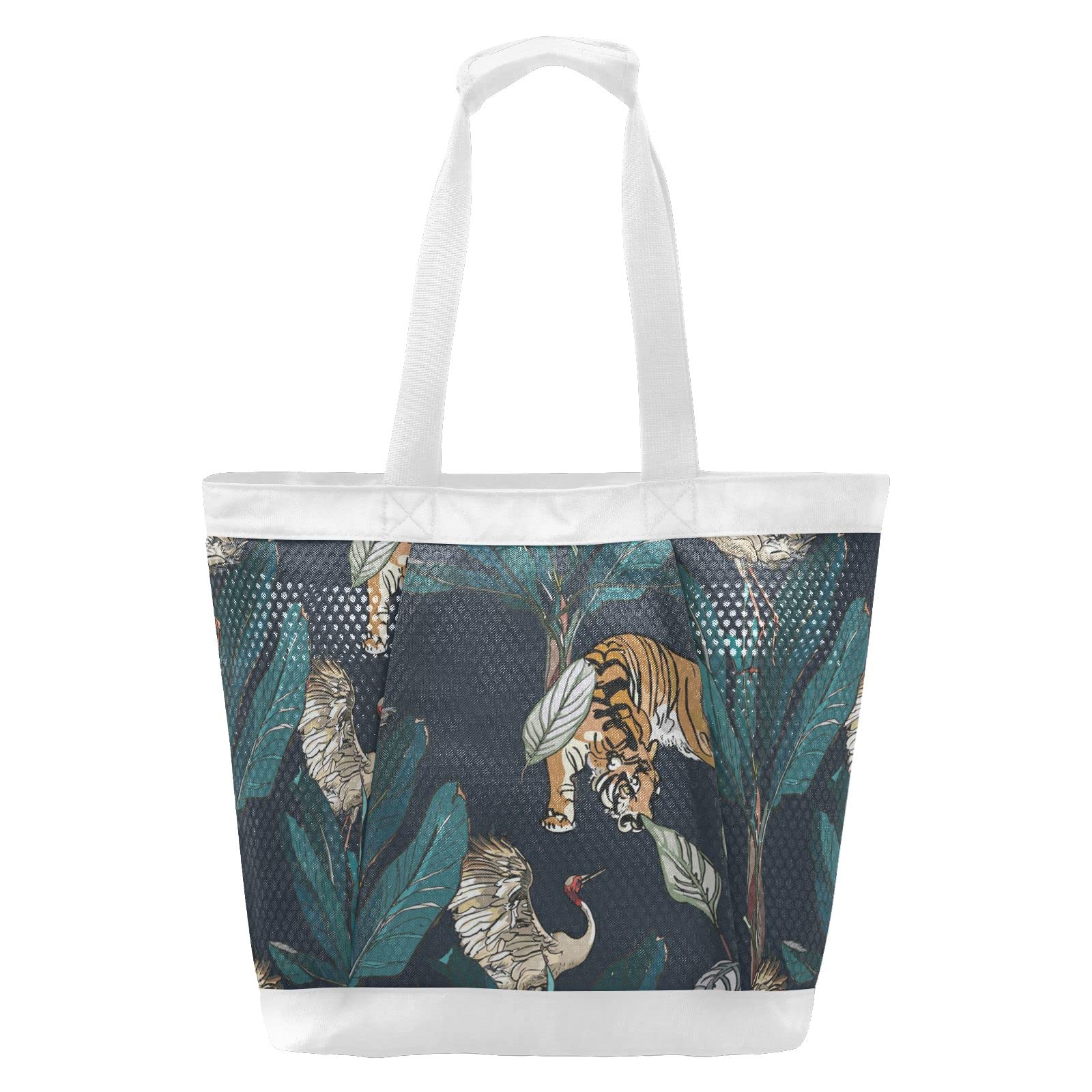 J JOYSAY Jungle Forest Exotic Mesh Beach Tote Bag - Large Waterproof Women's Beach Bag for Gym, Work, Training & Hiking - Perfect for Pool, Vacation & Outdoor Activities