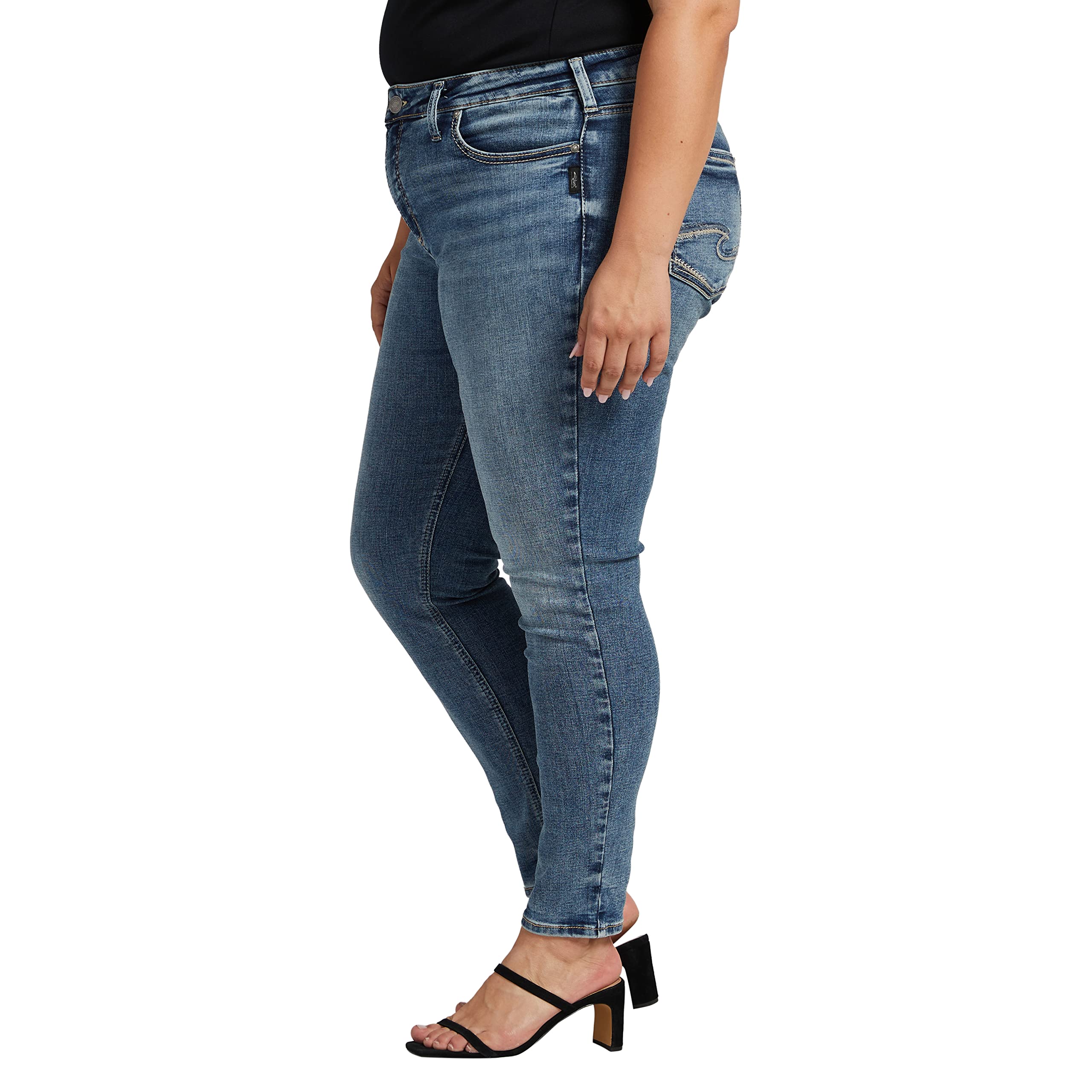 Silver Jeans Co. Women's Plus Size Suki Mid Rise Curvy Fit Skinny Jeans - Stretch Denim Pants for Curvy Women | Perfect for Casual Wear, Office & Night Out