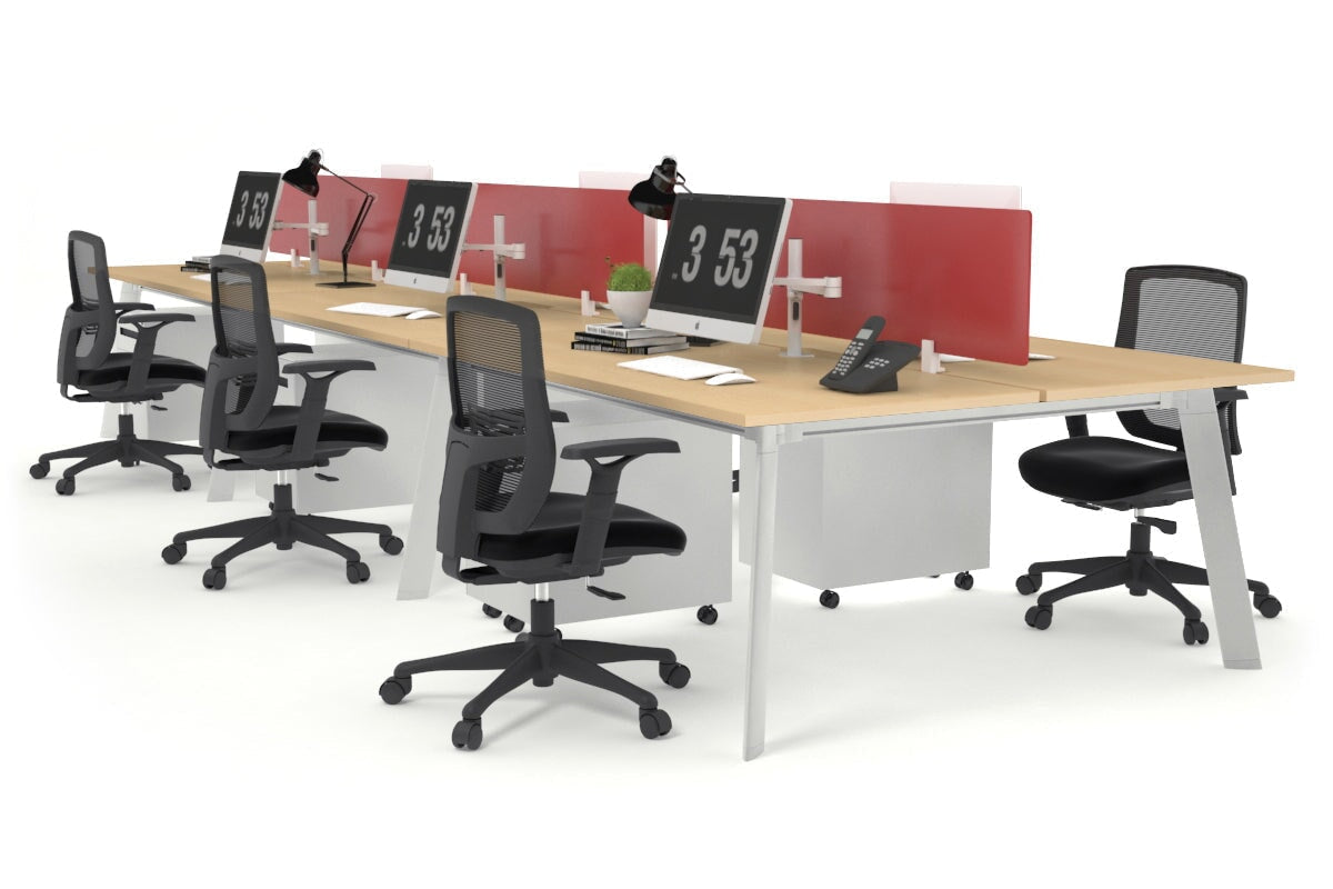 6-Person Workstation with White Frame - 1400L x 800W Office Desk with Cable Management | Perfect for Team Collaboration & Open Office Spaces