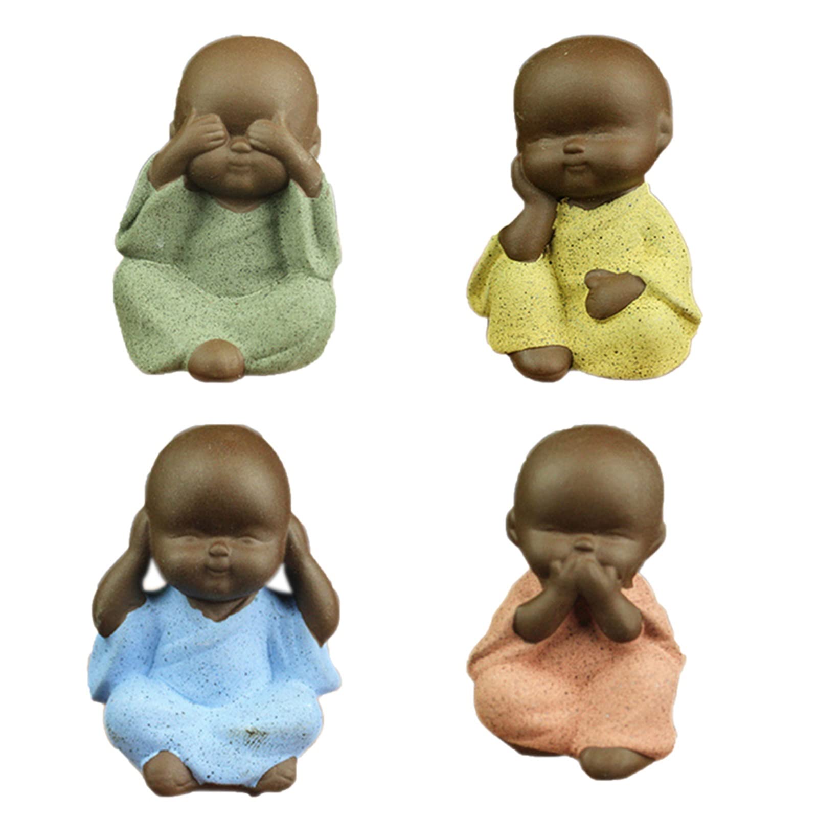 LOYE 4-Piece Small Buddha Statue Set - Ceramic Monk Figurine, Tathagata Yoga Mandala Decor - Purple Handcrafted Tea Pet & Spiritual Home Decor for Meditation Room, Yoga Studio, and Zen Garden