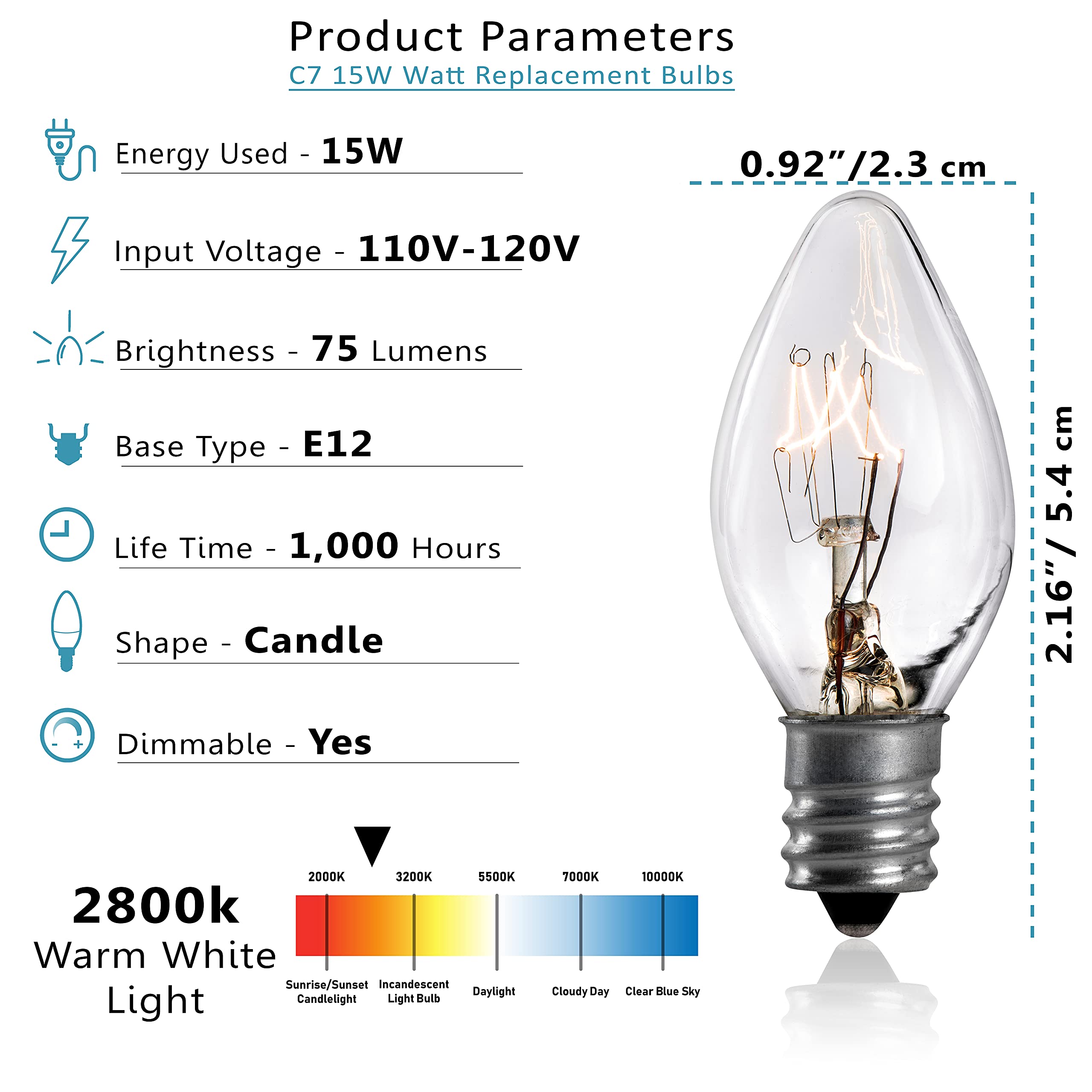 15W Himalayan Salt Lamp Replacement Bulbs - 8 Pack E12 C7 Warm White Bulbs for Salt Rock Lamps, Chandeliers, Wax Warmers & Night Lights - Perfect for Bedroom, Spa, Yoga Studio & Home Decor Relaxation