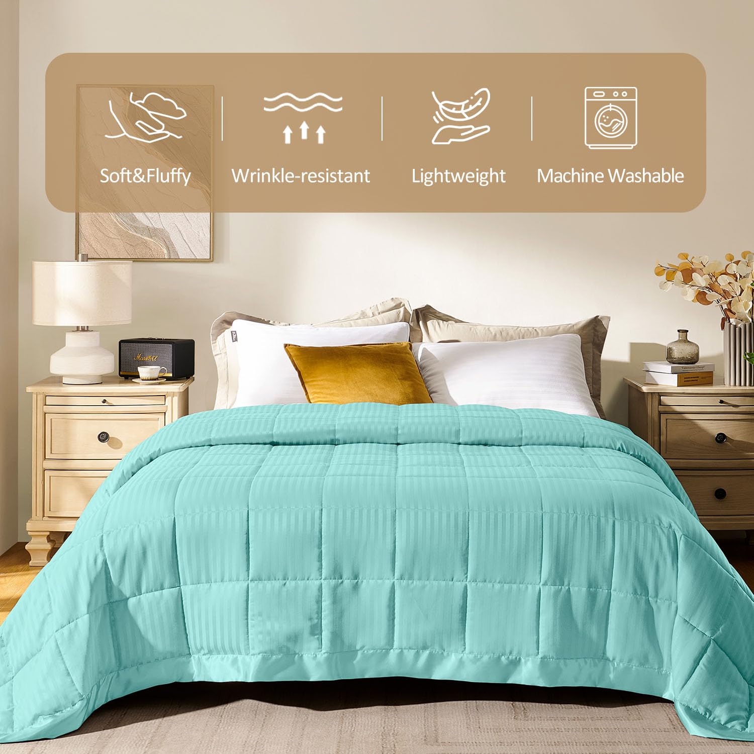 Premium King Size Down Alternative Blanket with Satin Trim - Lightweight All-Season Comforter, Machine Washable (Mint Green, 90x108 Inches) - Perfect for Bedroom, Guest Room, and Cozy Sofa Lounging