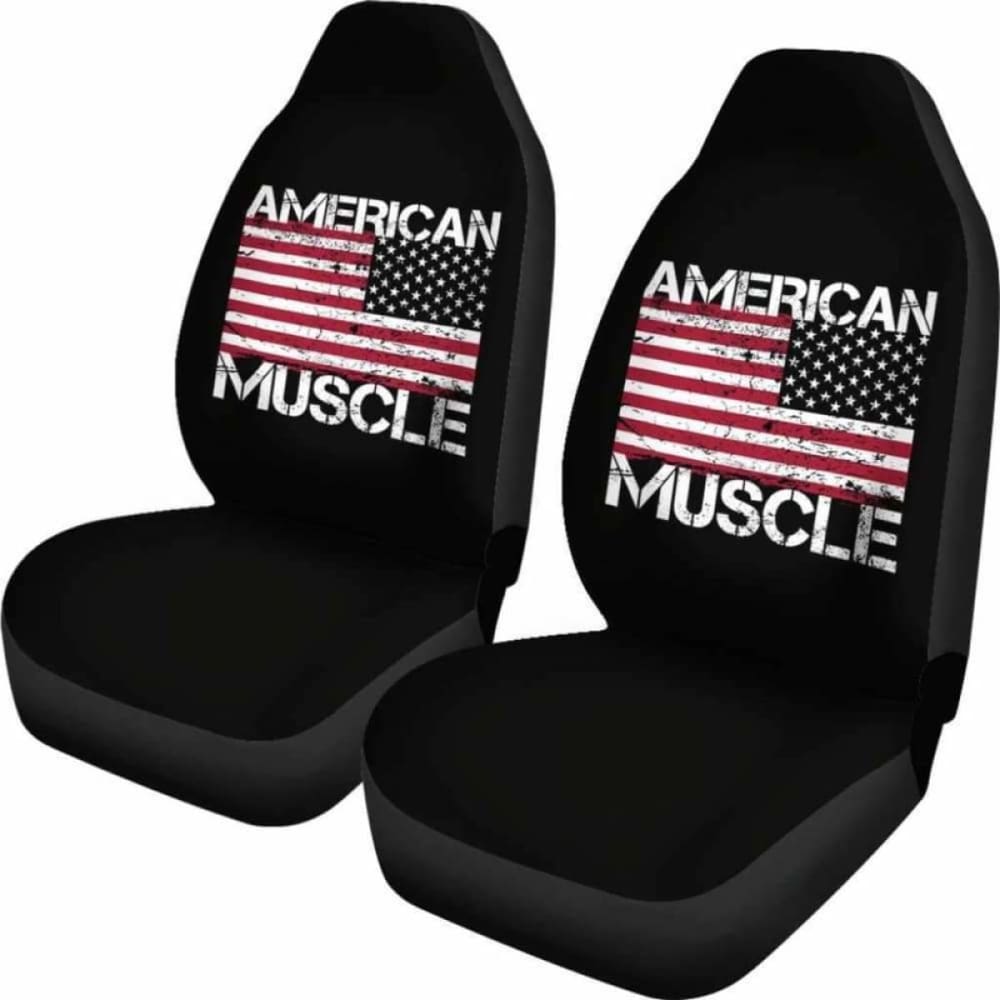 American Muscle Flag Car Seat Covers - Patriotic USA Design for Trucks & SUVs - Durable Neoprene Protection - Perfect for Road Trips & 4th of July Decor