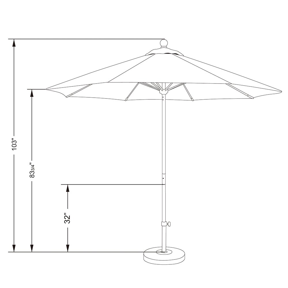 9' Round California Umbrella with Aluminum/Fiberglass Frame & Olefin Fabric - Push Open Design, Silver Pole for Patio, Poolside, and Outdoor Dining Areas