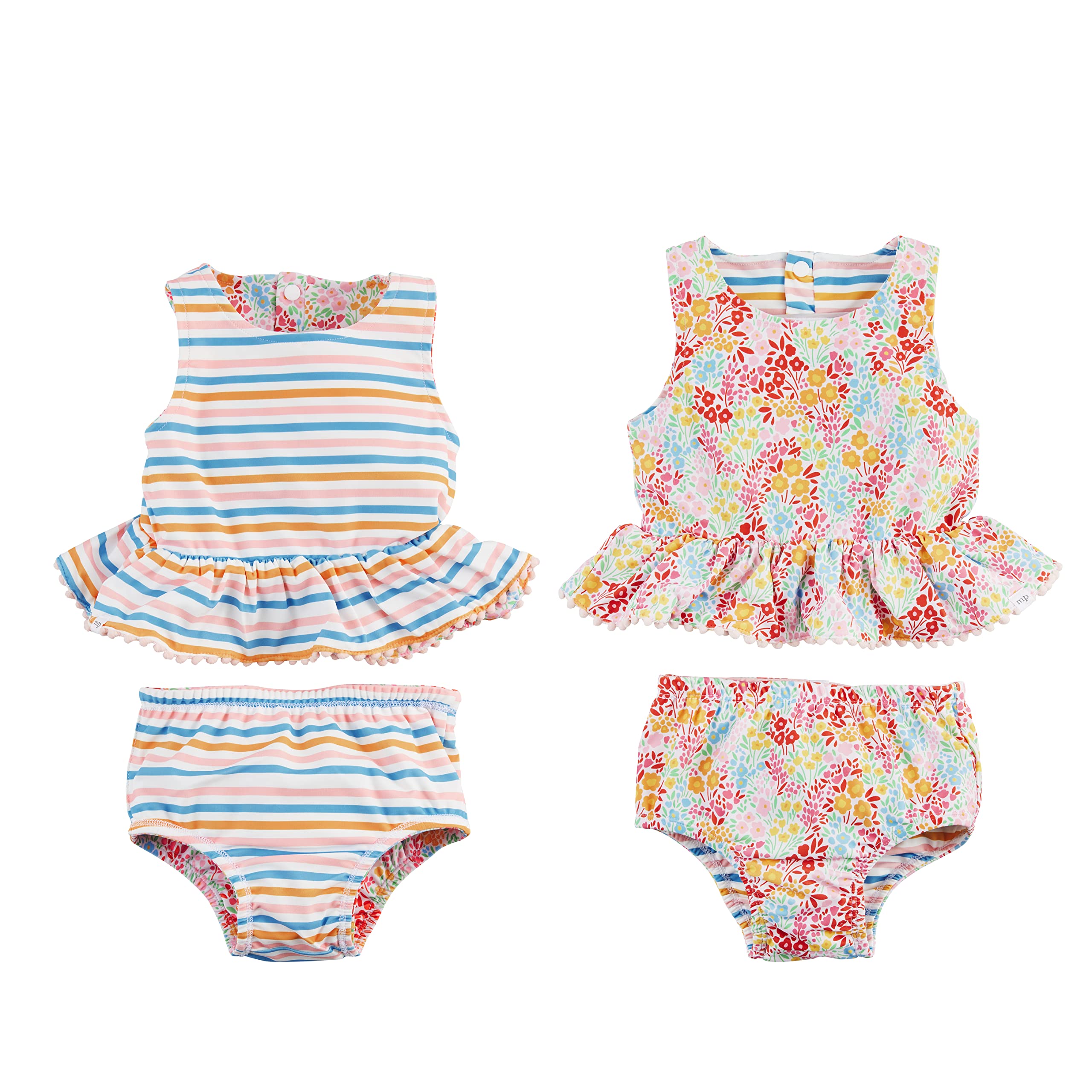 Mud Pie Girls Reversible Swimsuit & Headband Set | 2-in-1 Bathing Suit for Toddler Girls | UV Protection Swimwear for Beach, Pool & Summer Activities