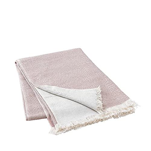 Blomus NEA Reversible Cotton Throw Blanket - Rose/Grey & Cream Color - Soft Cozy Blanket for Sofa, Bed, Couch - Perfect for Home Decor, Living Room, Bedroom, Gift Idea