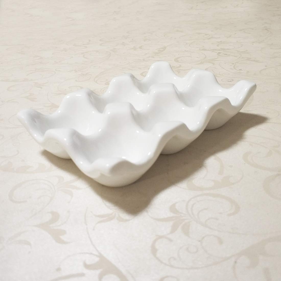 White Ceramic Egg Holder - 6 Cup Porcelain Egg Tray for Kitchen Countertop & Refrigerator Storage | Perfect for Farm Fresh Eggs, Breakfast Meal Prep & Modern Kitchen Decor