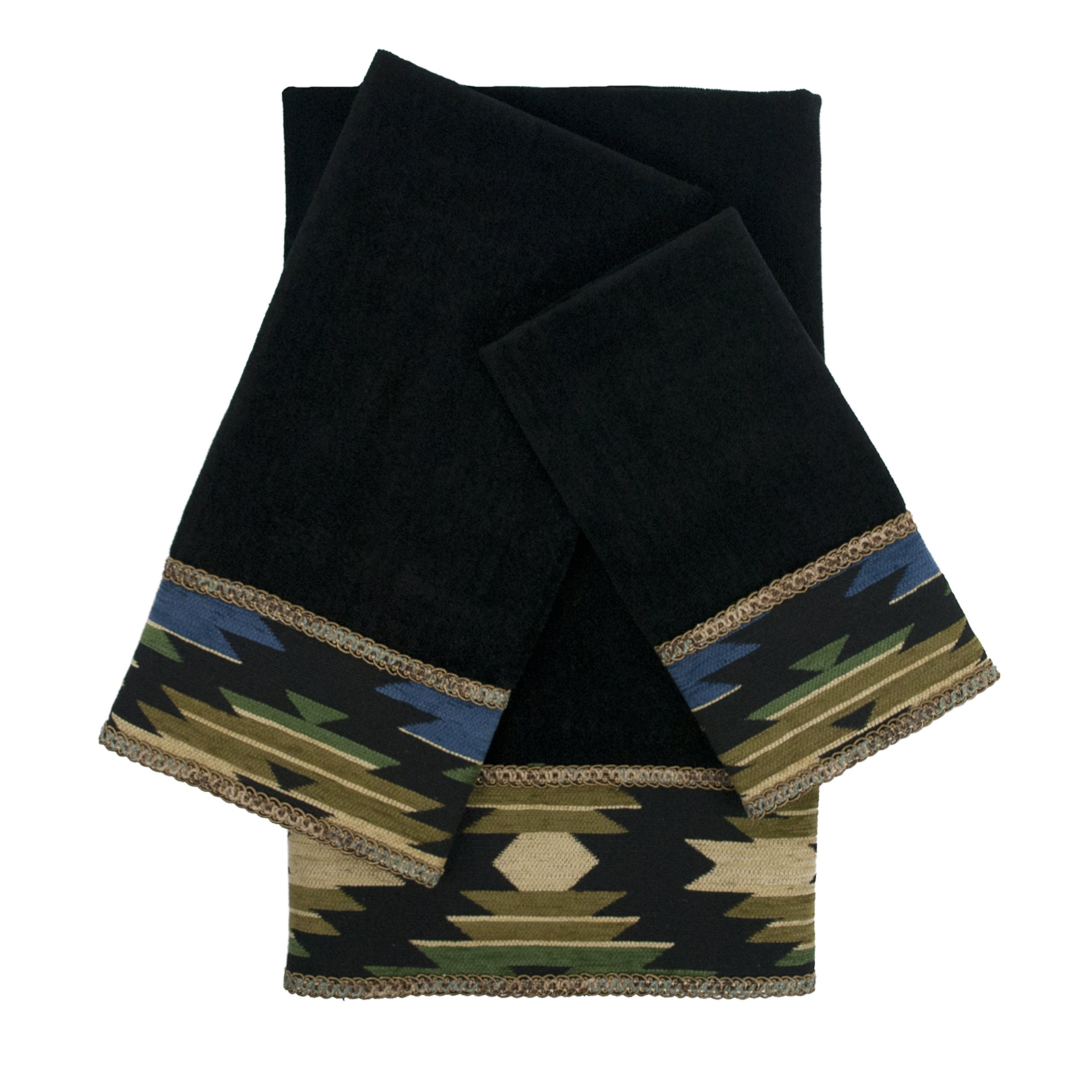 Sherry Kline Phoenix Black 3-Piece Embellished Decorative Bath Towels Set - Luxury Bathroom Accessories for Guest Towels, Spa Decor, and Home Decor