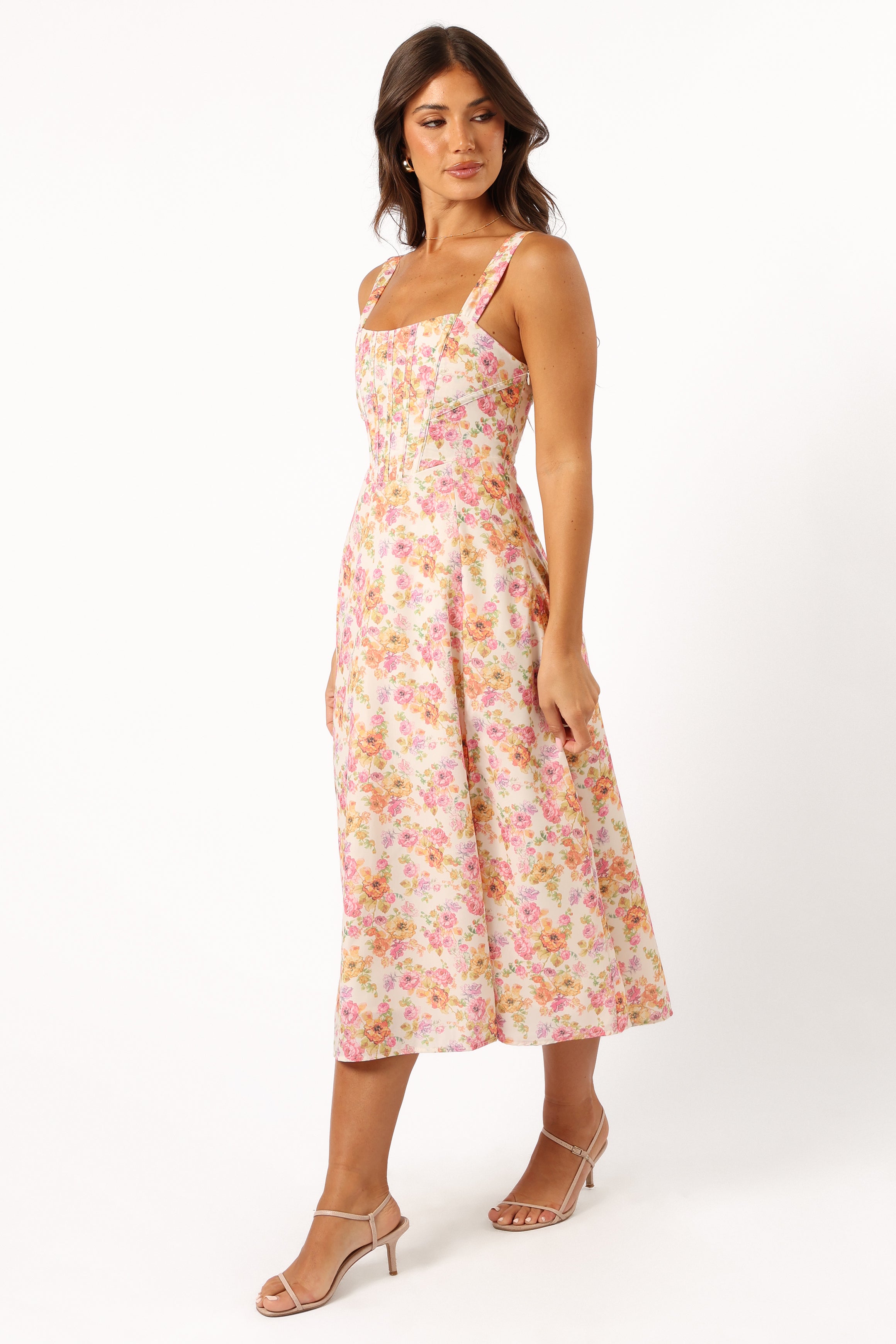 Cosima Midi Dress - Floral Print Pink Summer Dress for Women | Perfect for Beach Vacations, Garden Parties & Date Nights
