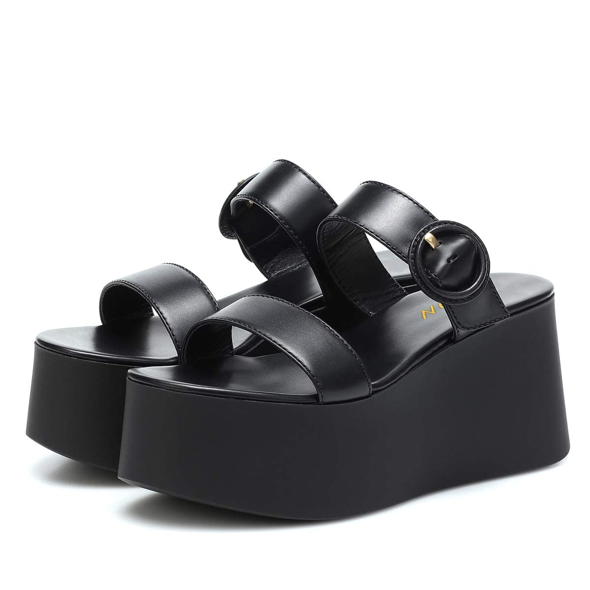 YDN Women's Fashion Platform Flat Clogs - Double Buckle Straps Mules Slip-On Casual Shoes US Size 4-15 for Home, Office & Outdoor Wear