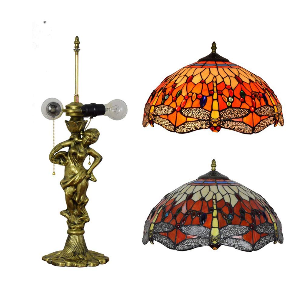 16 Inch Handmade Stained Glass Red Dragonfly Tiffany Style Table Lamp - E27 Socket Bedside Light for Living Room, Bedroom, Bar & Cafe Decor - Perfect for Home Office, Reading Nook & Gift Giving