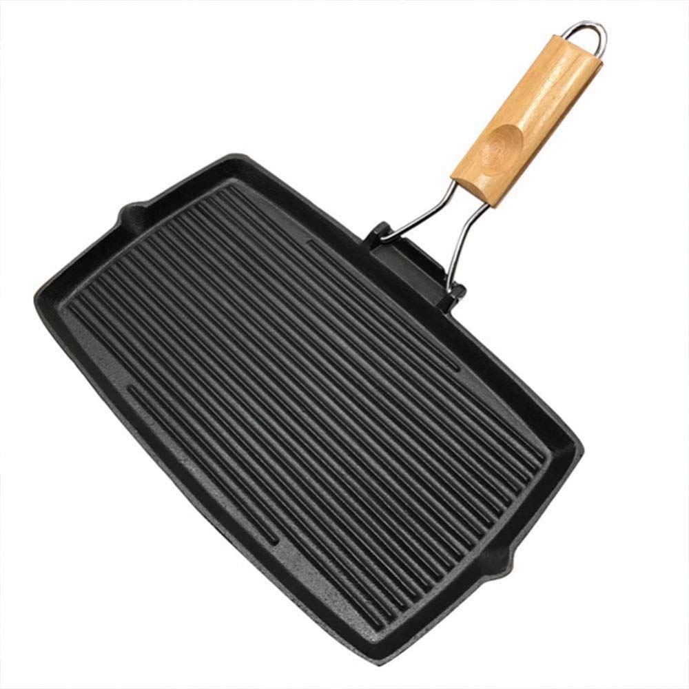 Mavoorick Cast Iron Griddle Pan with Folding Handle - Rectangular Grill Pan with Double Boilers for Steak, BBQ & Outdoor Cooking - Perfect for Camping, Backyard Grilling & Kitchen Use - Black
