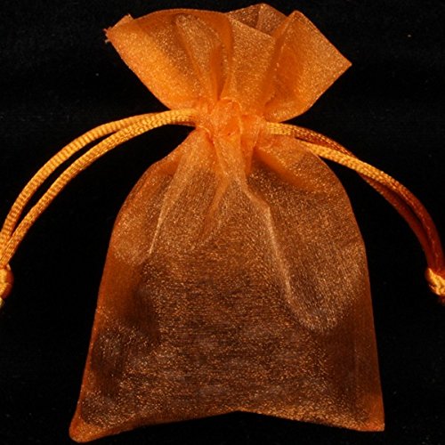 36 Pack Orange Solid Organza Gift Bags 4x3 Inches - Premium Ribbon People Club Party Favor Bags for Weddings, Baby Showers & Birthday Gifts