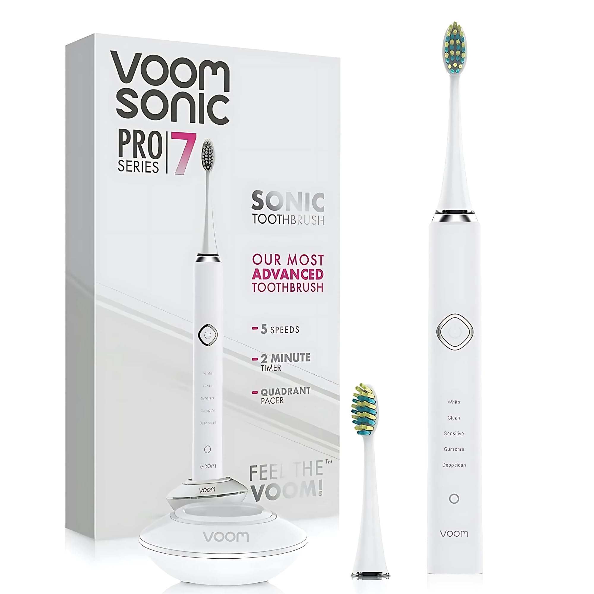 Voom Sonic Pro 7 Electric Toothbrush for Adults - 40,000 VPM Sonic Technology with 5 Deep Clean Modes, Fast Charging (4 Hours for 8 Weeks Use) - Perfect for Travel, Home & Daily Oral Care