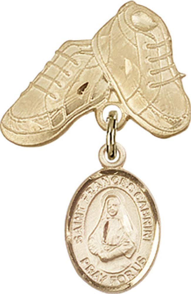 Gold Filled Baby Badge with St. Frances Cabrini Charm & Baby Boots Pin | Handmade in USA | Perfect for Christening Gifts, Baby Showers & First Communion Keepsakes