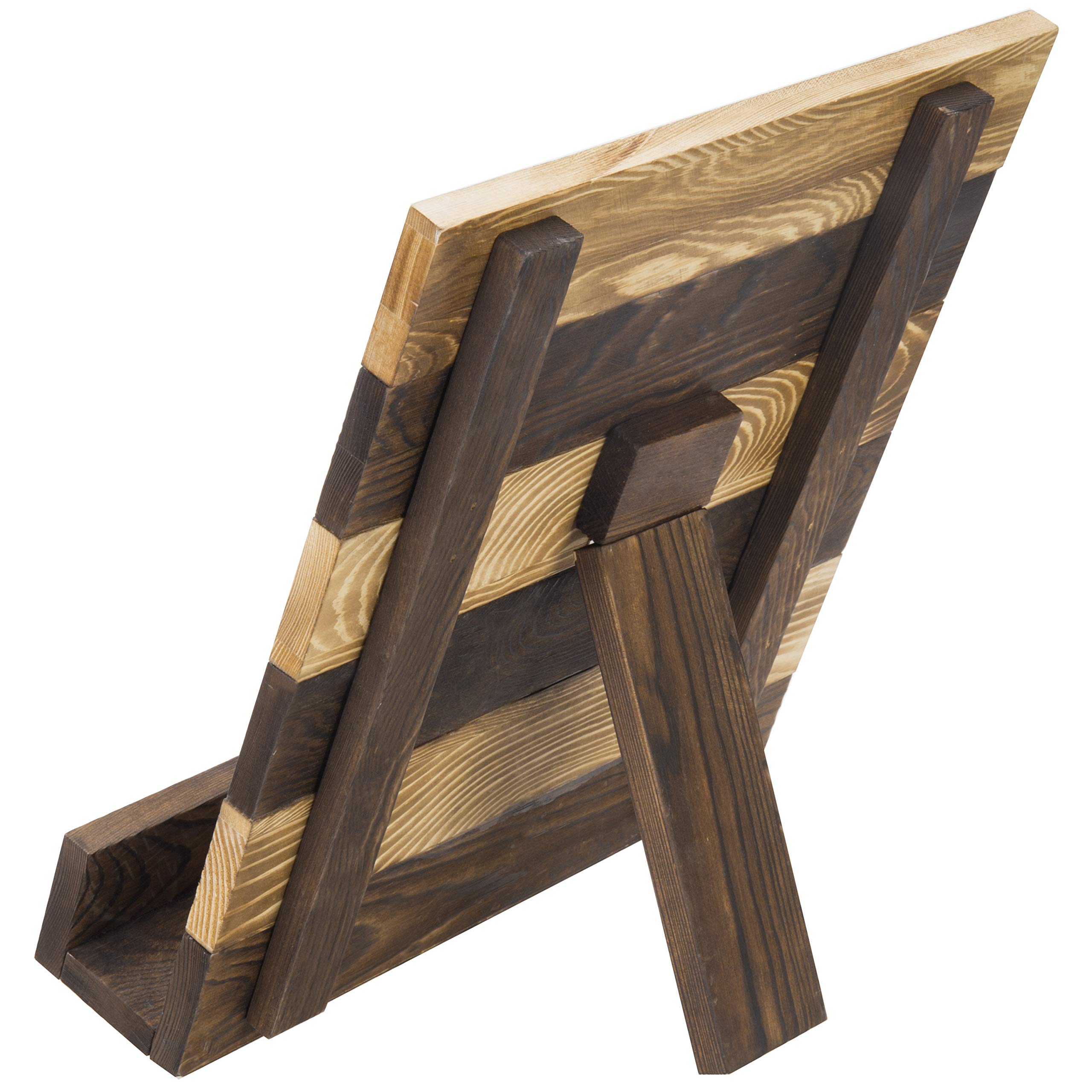 Rustic Brown Wood Cookbook Stand for Kitchen Counter - Farmhouse Style Recipe Book Holder with Kickstand - Perfect for Baking, Cooking & Displaying Cookbooks in Home Kitchen