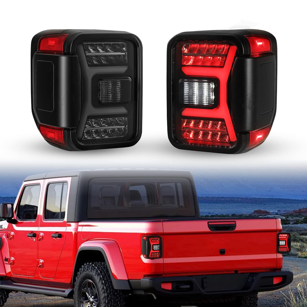 Nixon Offroad Tail Lights for Jeep Gladiator JT 2018-2025 - Sequential LED Rear Lamps Assembly Replacement with Matte Black Housing & Smoke Lens - Upgrade for Off-Roading, Night Driving, and Enhanced Visibility