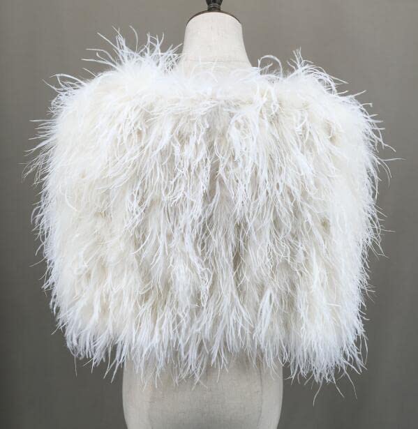 Luxury White Ostrich Feather Shawl Cape for Women - Elegant Wedding Bridal Wrap, Party Accessory, Romantic Blush Furry Stole - Perfect for Bridal Showers, Evening Galas, and Special Occasions