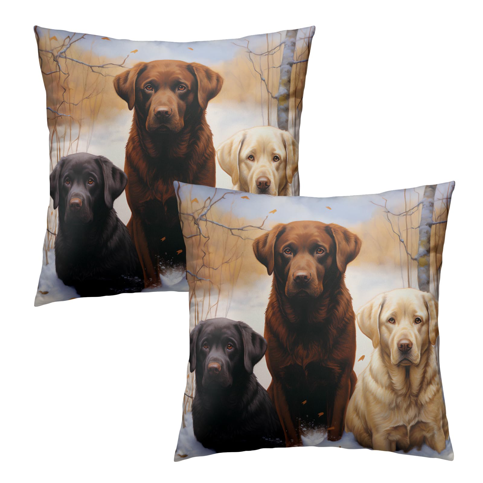 2 Pack Labrador Retriever Throw Pillow Covers - 18x18 Inch Soft Cotton Dog Pillow Cases with Black, White & Brown Dog Patterns, Perfect for Sofa, Bed & Home Decor - Cute Pet Lover Gift Idea for Dog Owners